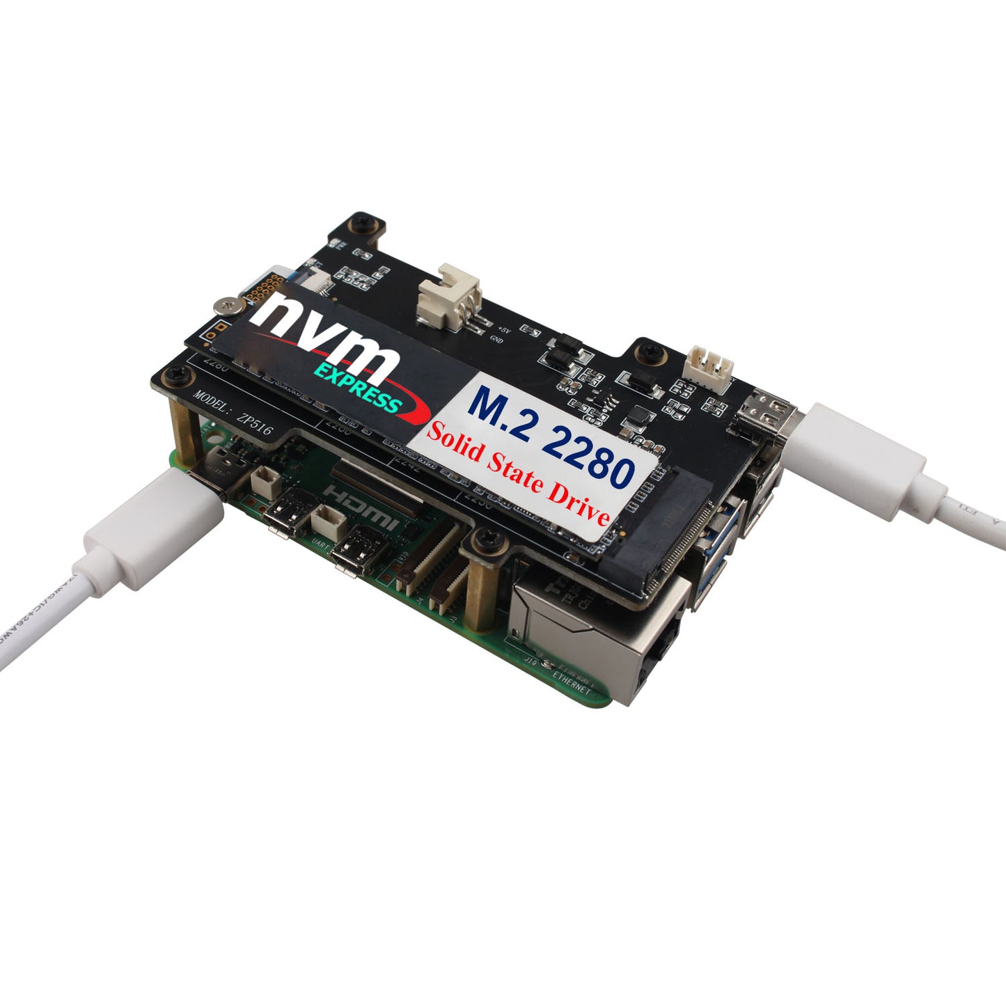 ZDE ZP516 PCIe to M.2 Key-M NVMe SSD PIP PCIe Peripheral Board HAT for Raspberry Pi 5 Support Auxiliary Power Supply