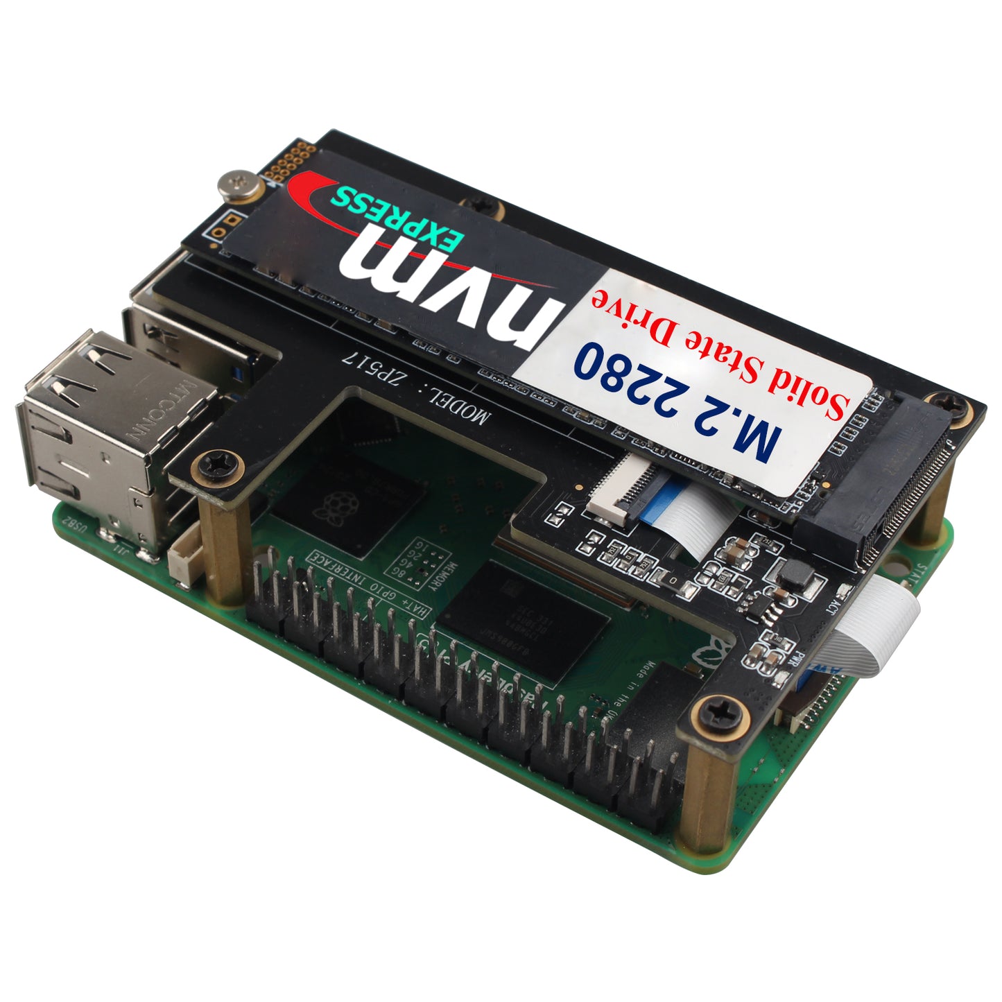 ZDE ZP517A PCIe to M.2 Key-M NVMe SSD Hard Drive Adapter Board PIP PCIe Peripheral Board for Raspberry Pi 5