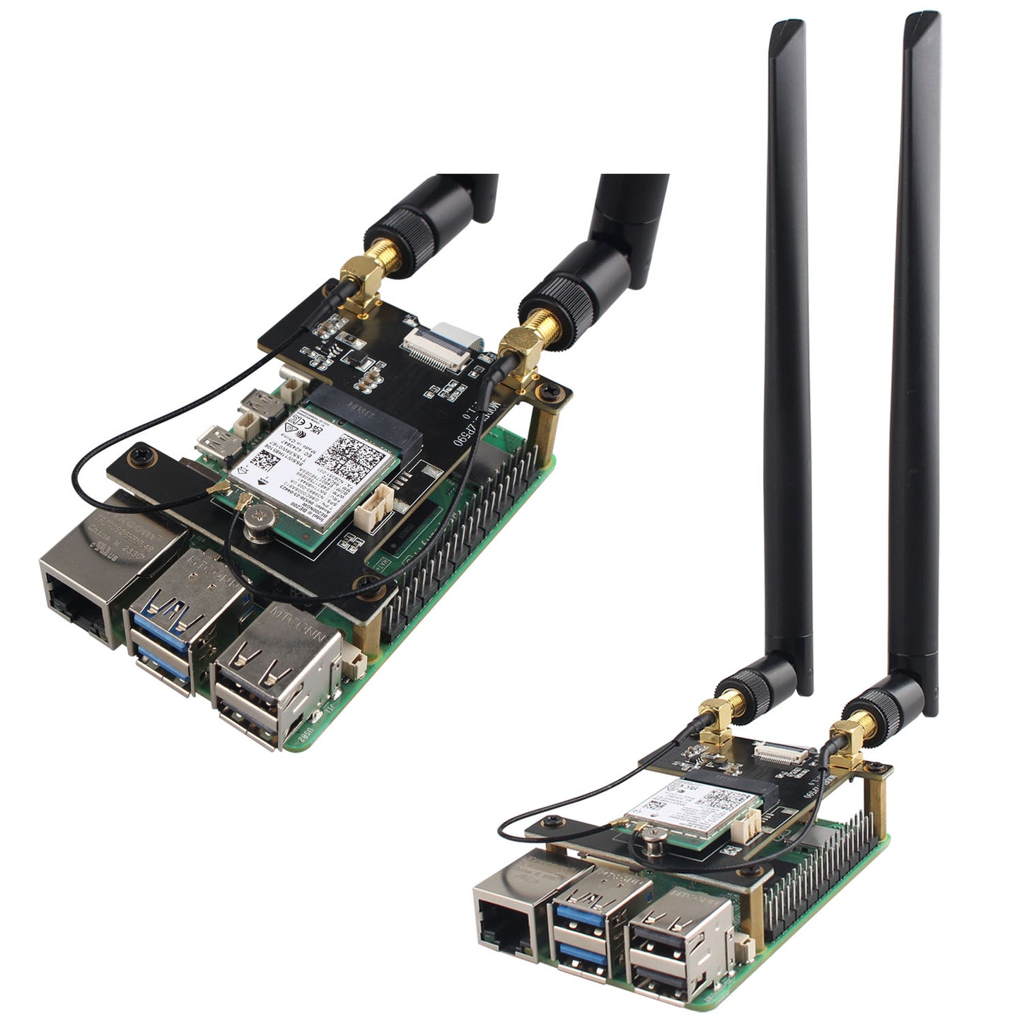 ZDE ZP590A PCIE to WiFi7 6 6E 5 HAT PCIe to M.2 E Key Module Adapter Expansion Board for Raspberry Pi 5 WiFi Adapter Board Support Google TPU WiFi 7 BE200 WIFI6E AX210 MT7922 WIFI6 AX200