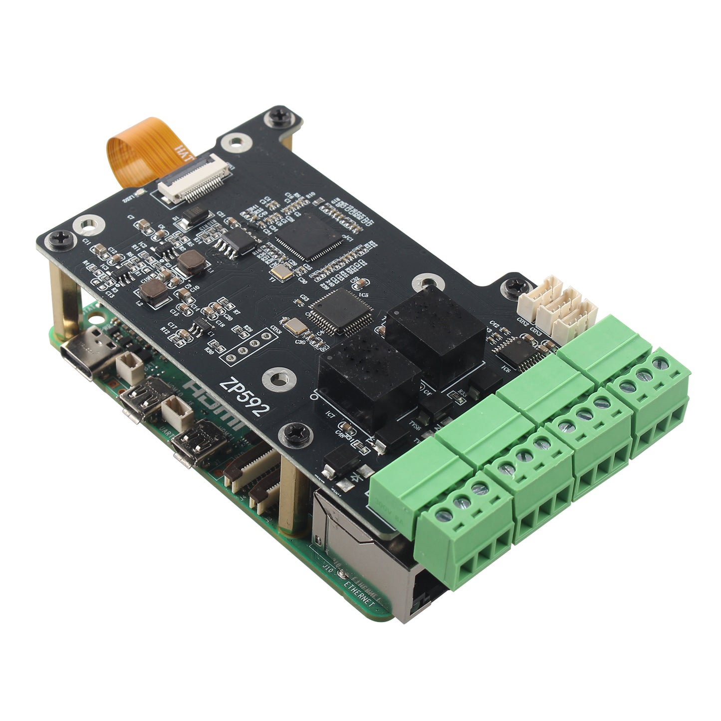 ZDE ZP592 PCIe to 2 Channel RS485 2 Channel RS232 HAT Expansion Board for Raspberry Pi 5 PCIe to RS485 with Isolation RS232 Long Distance Communication Via RS485