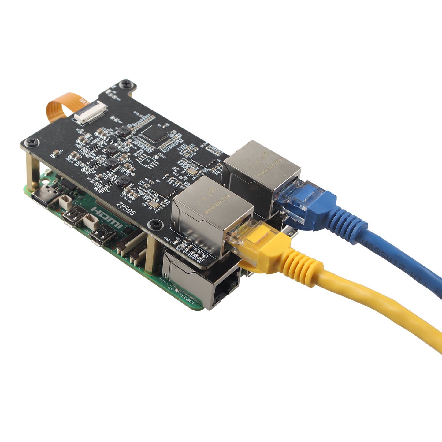 ZDE ZP595 PCIe to Dual 2.5G Ethernet Network Port HAT Adapter Expansion Board for Raspberry Pi 5