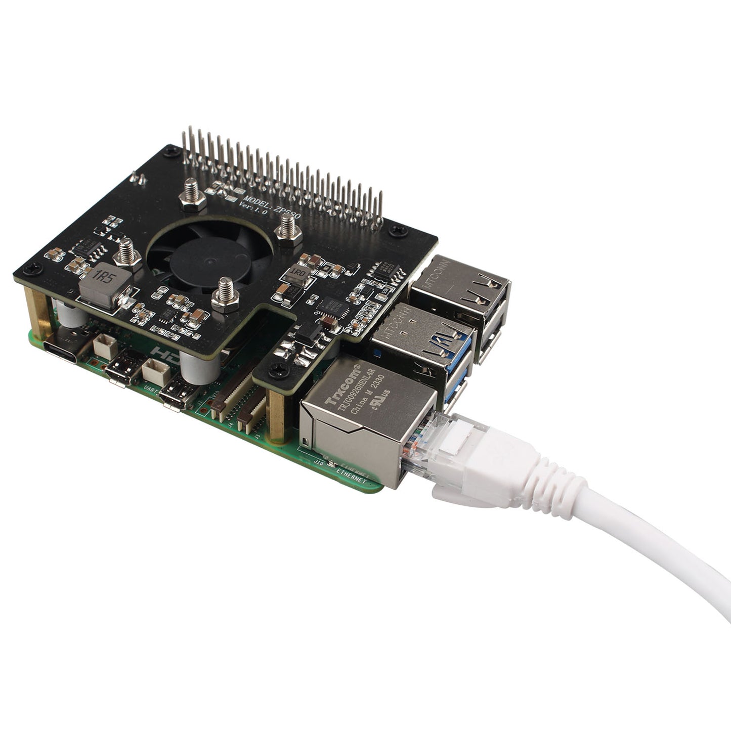 ZDE ZP580 PoE HAT Board Compatible with Raspberry Pi 5 Power Over Ethernet HAT with Onboard Cooling Fan