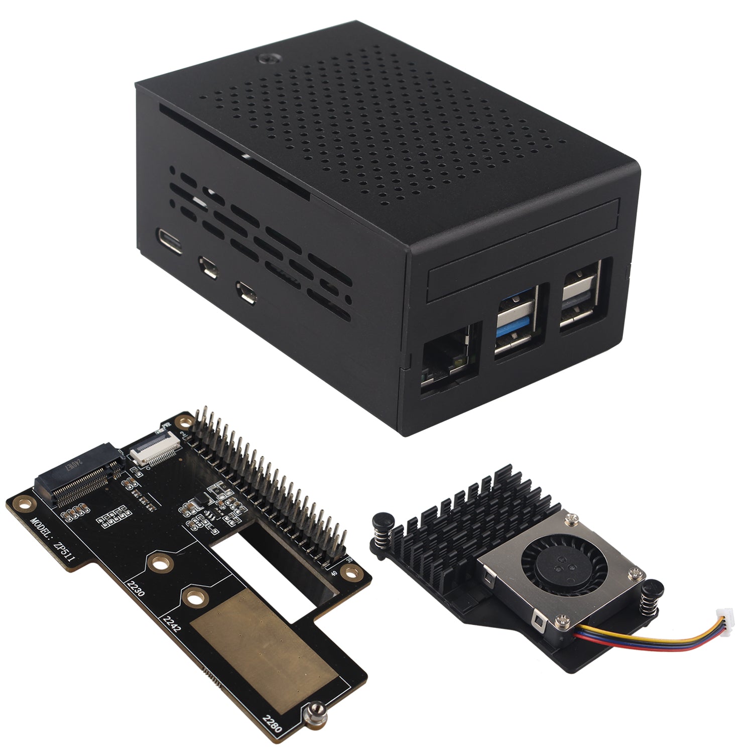 ZDE ZP511 PCIe to M.2 Key M NVMe SSD HAT with Aluminum Case ZC501 and