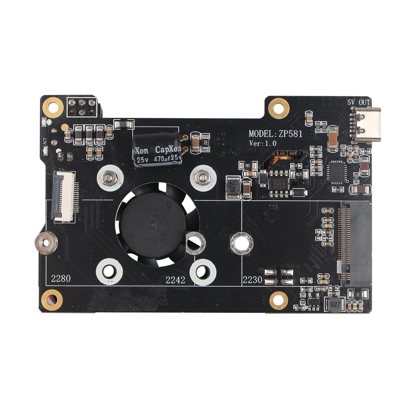 ZDE ZP581 PoE HAT PCIe to M.2 Key-M NVMe SSD Adapter Board with Onboard Cooling Fan
