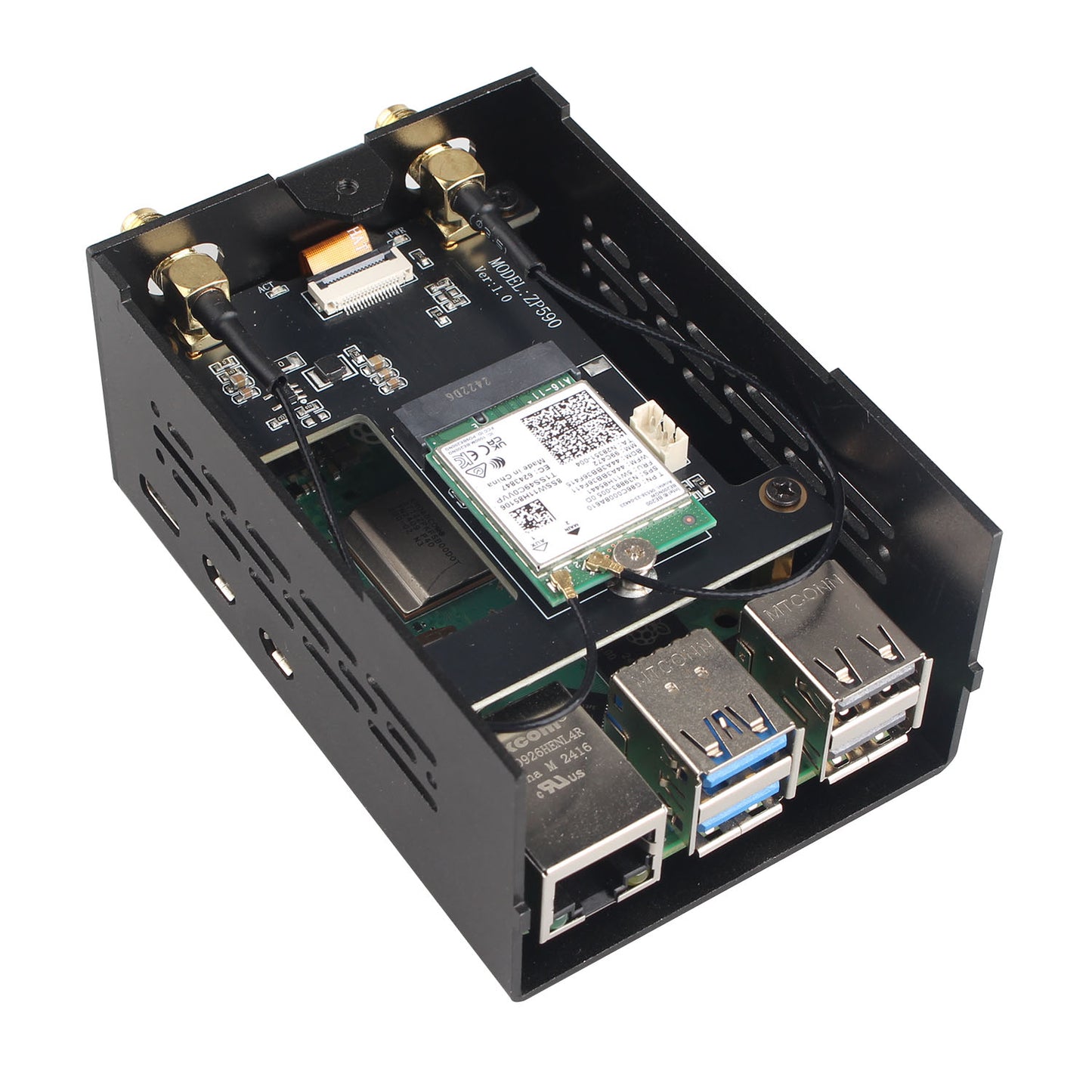 ZDE ZP590A PCIe to WiFi7 6 6E 5 HAT Expansion Board WiFi 7 Adapter with Aluminum Case ZC501 PCIe Peripheral Board for Raspberry Pi 5 2GB 4GB 8GB 16GB