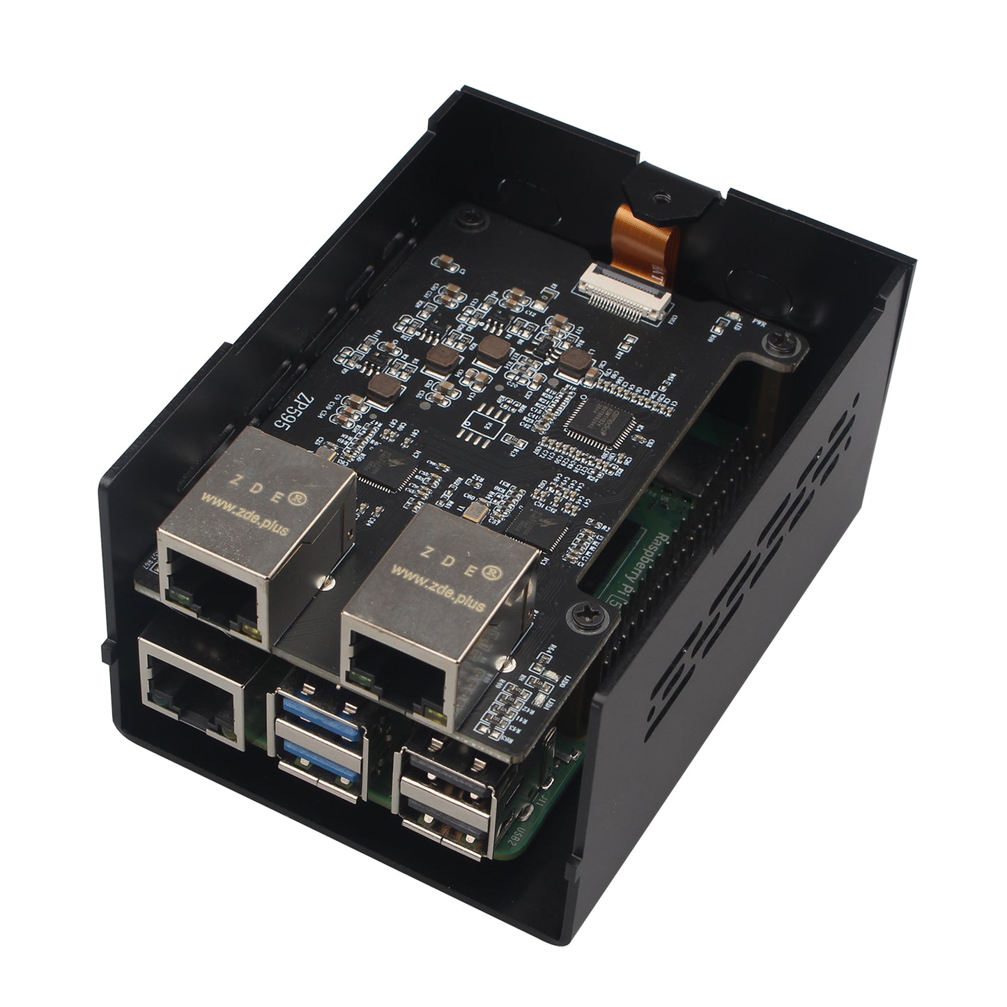 ZDE ZP595 PCIe to Dual 2.5G Ethernet Port HAT Expansion Board with ZC506 Aluminum Case for Raspberry Pi 5 2GB/4GB/8GB/16GB