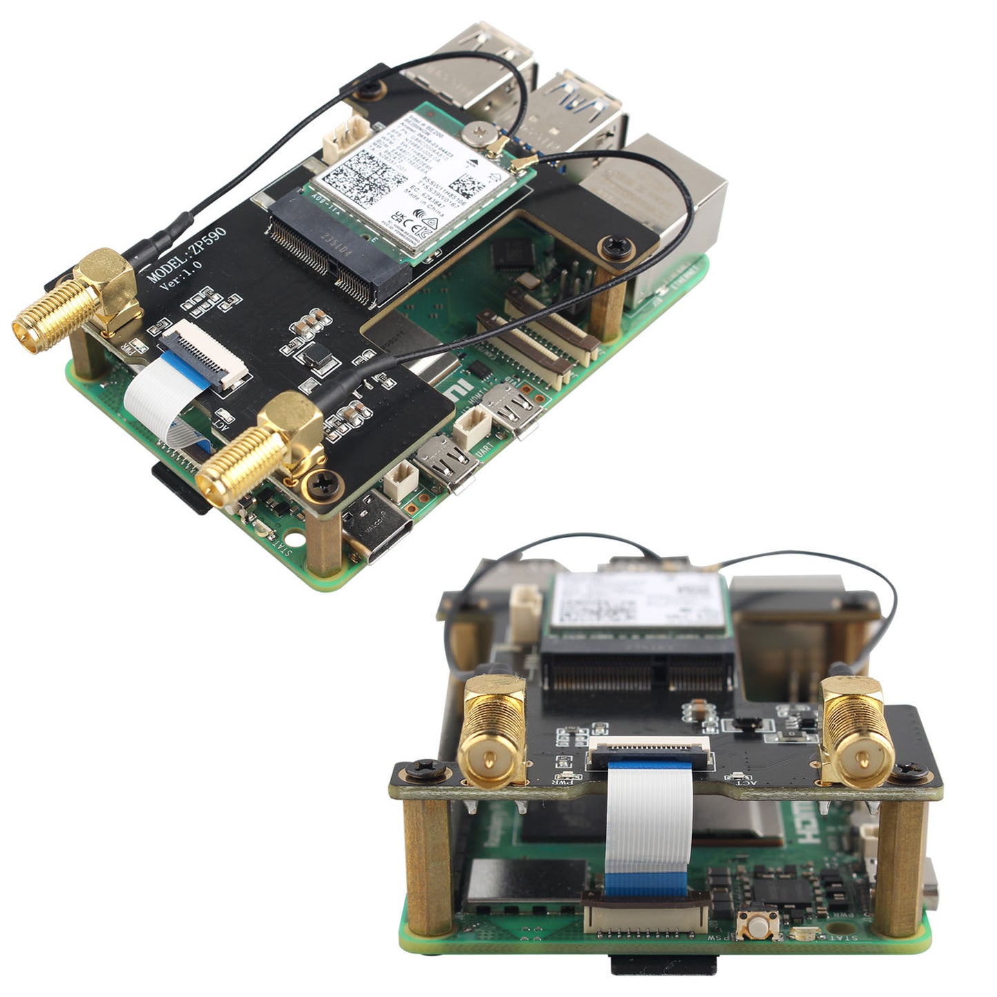 ZDE ZP590A PCIE to WiFi7 6 6E 5 HAT PCIe to M.2 E Key Module Adapter Expansion Board for Raspberry Pi 5 WiFi Adapter Board Support Google TPU WiFi 7 BE200 WIFI6E AX210 MT7922 WIFI6 AX200