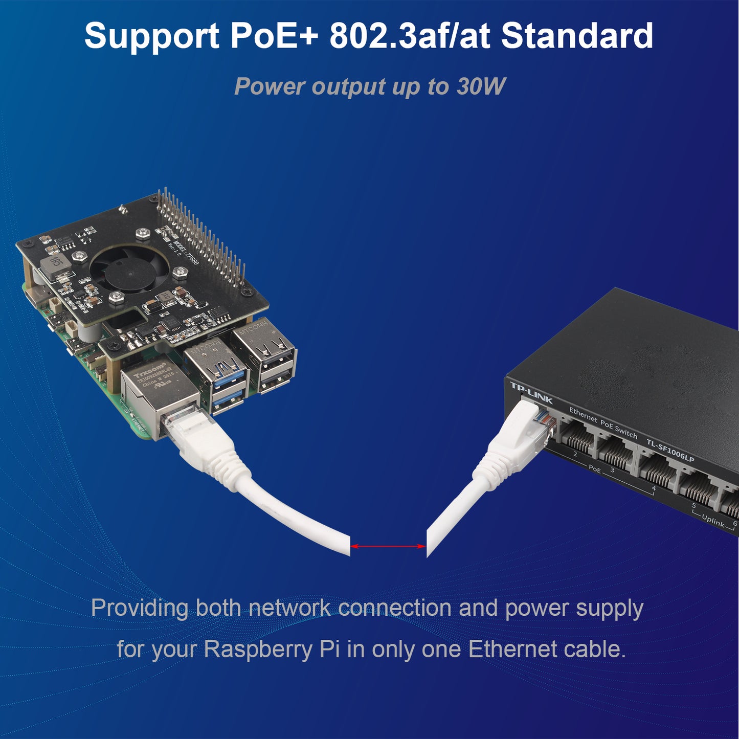 ZDE ZP580 PoE+ HAT Power Over Ethernet HAT Adapter Board with Aluminum Case ZC501 for Raspberry Pi 5 Support 802.3af/at Network Standard