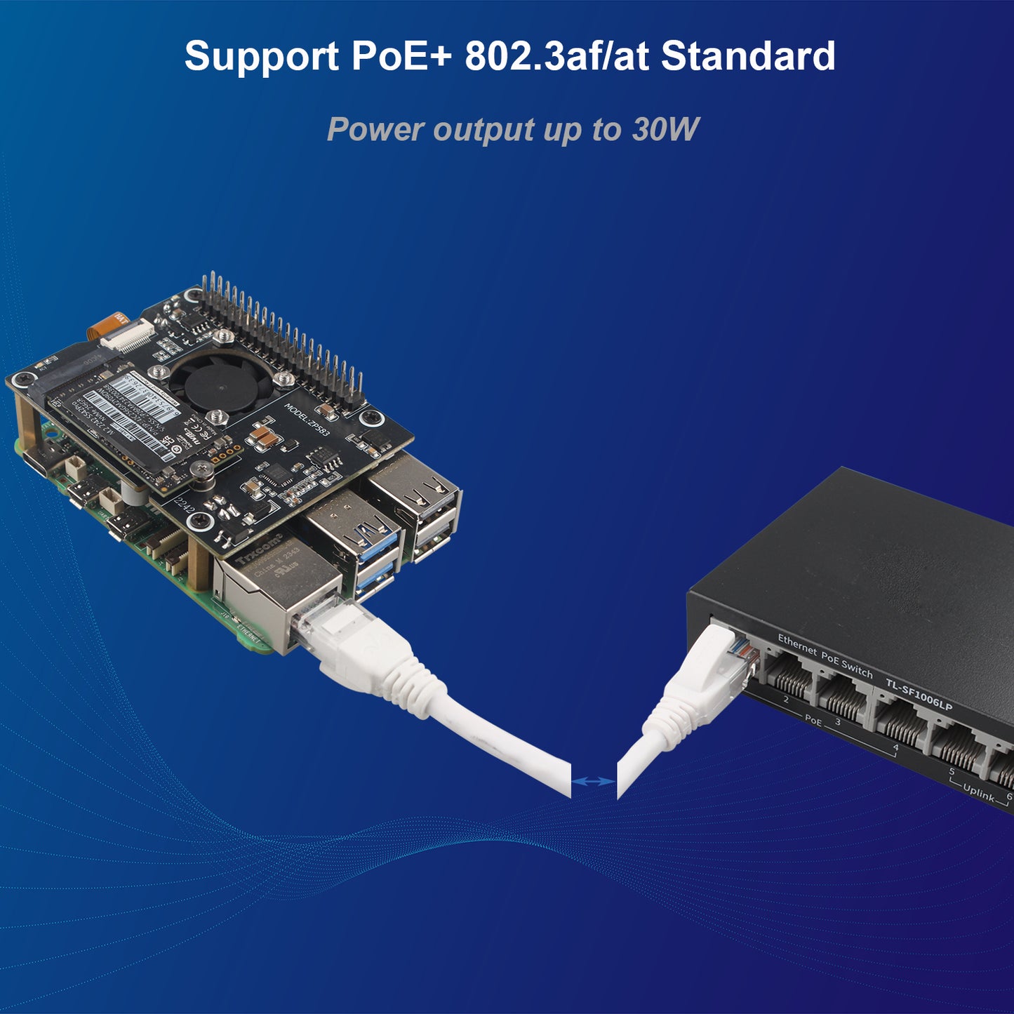 ZDE ZP583 PoE+ HAT PCIe to M.2 Key M NVMe SSD Adapter Board with Aluminum Case ZC501 and Aluminum Heatsink for Raspberry Pi 5 Support 802.3af/at Network Standard M.2 NVMe SSD 2230 2242