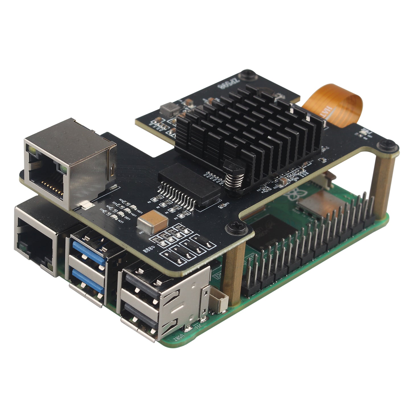 ZDE ZP598 PCIe to 5G Ethernet Network Port HAT Adapter Expansion Board 5GB 5GBE with Aluminum Heatsink for Raspberry Pi 5