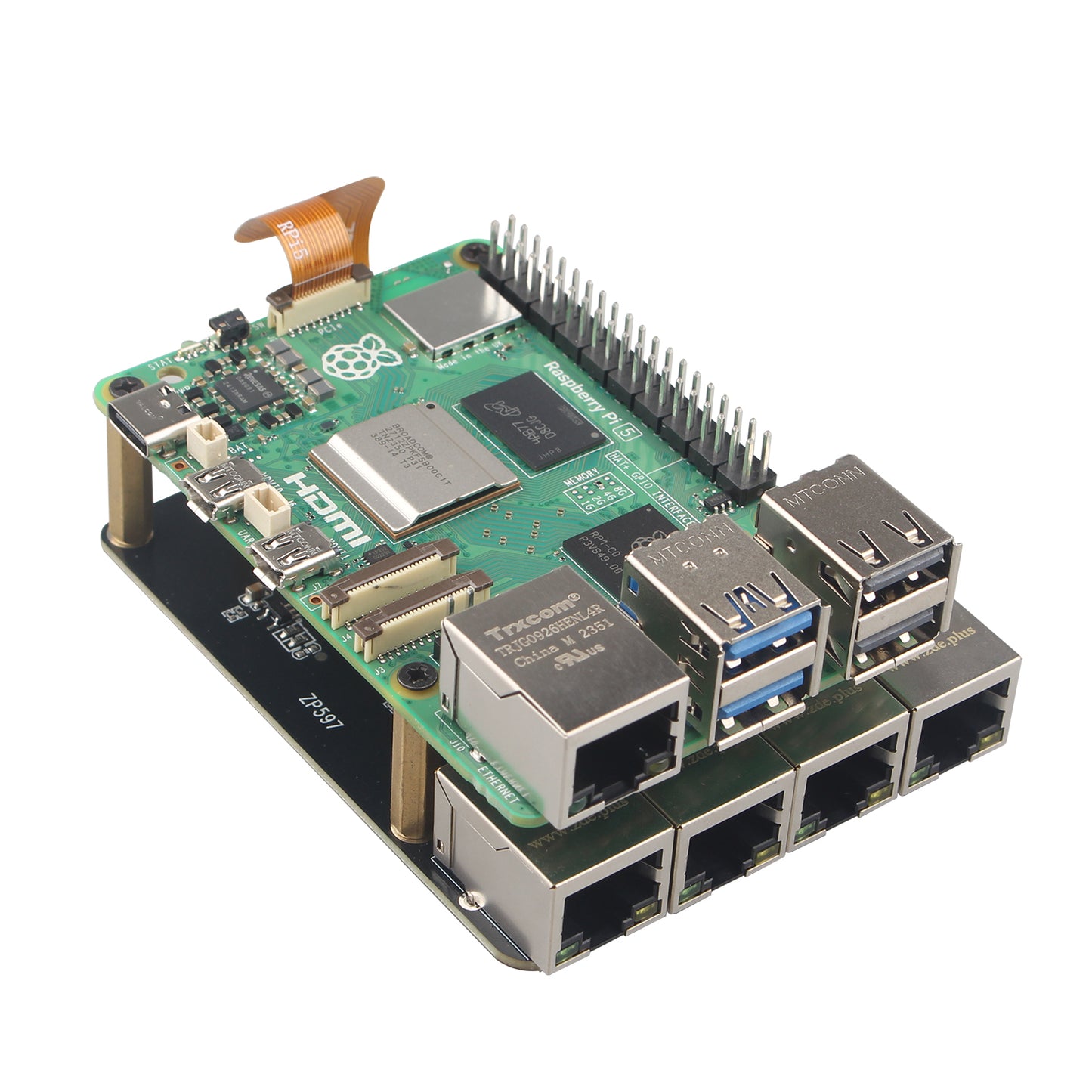 ZDE ZP597 PCIe to 4 Ports 1G Gigabit 1000M Ethernet Network HAT Adapter Expansion Board for Raspberry Pi 5