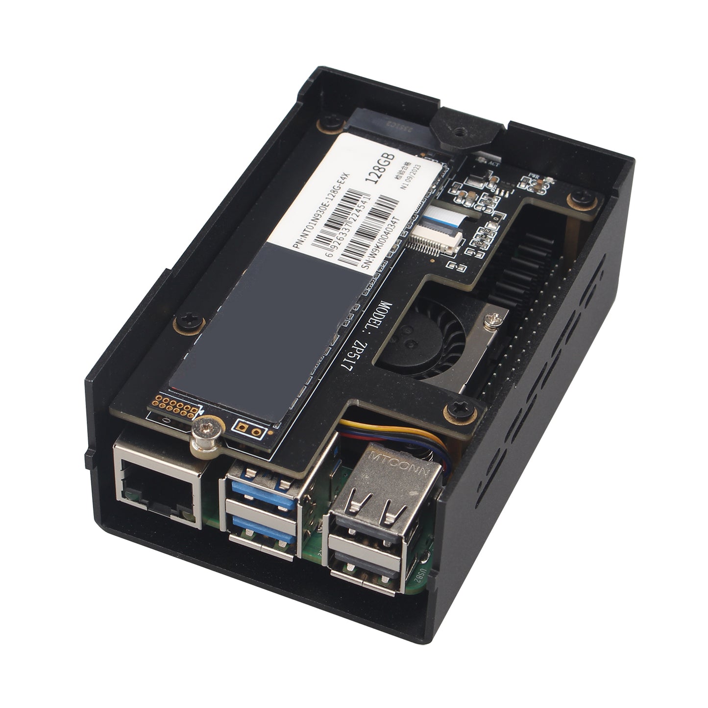 ZDE ZP517A PCIe to M.2 Key M NVMe SSD HAT with Aluminum Case ZC502 and Active Cooler ZP536 for Raspberry Pi 5 Support M.2 NVMe SSDs 2230 2242 2260 2280