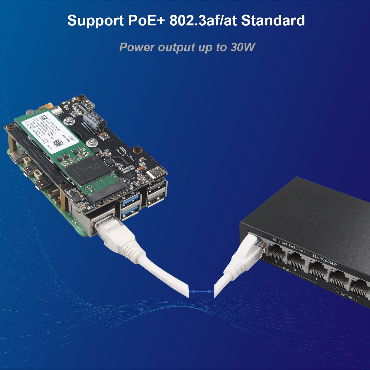 ZDE ZP581 PoE+ HAT PCIe to M.2 Key M NVMe SSD Adapter Board with Aluminum Case ZC501 for Raspberry Pi 5 Support 802.3af/at Network Standard M.2 NVMe SSD 2230 2242 2280