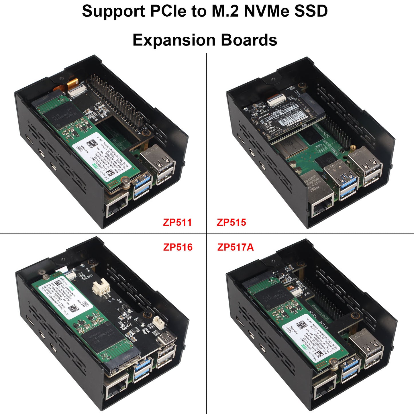 ZDE ZC501 Aluminum Case for Raspberry Pi 5 2GB/4GB/8GB/16GB Support PCIe to M.2 NVMe PoE HAT WiFi7 RS485 RS232 PCIe Peripheral Board ZP511/ZP517A/ZP581/ZP590A/ZP592 and Raspberry Pi 5 Active Cooler