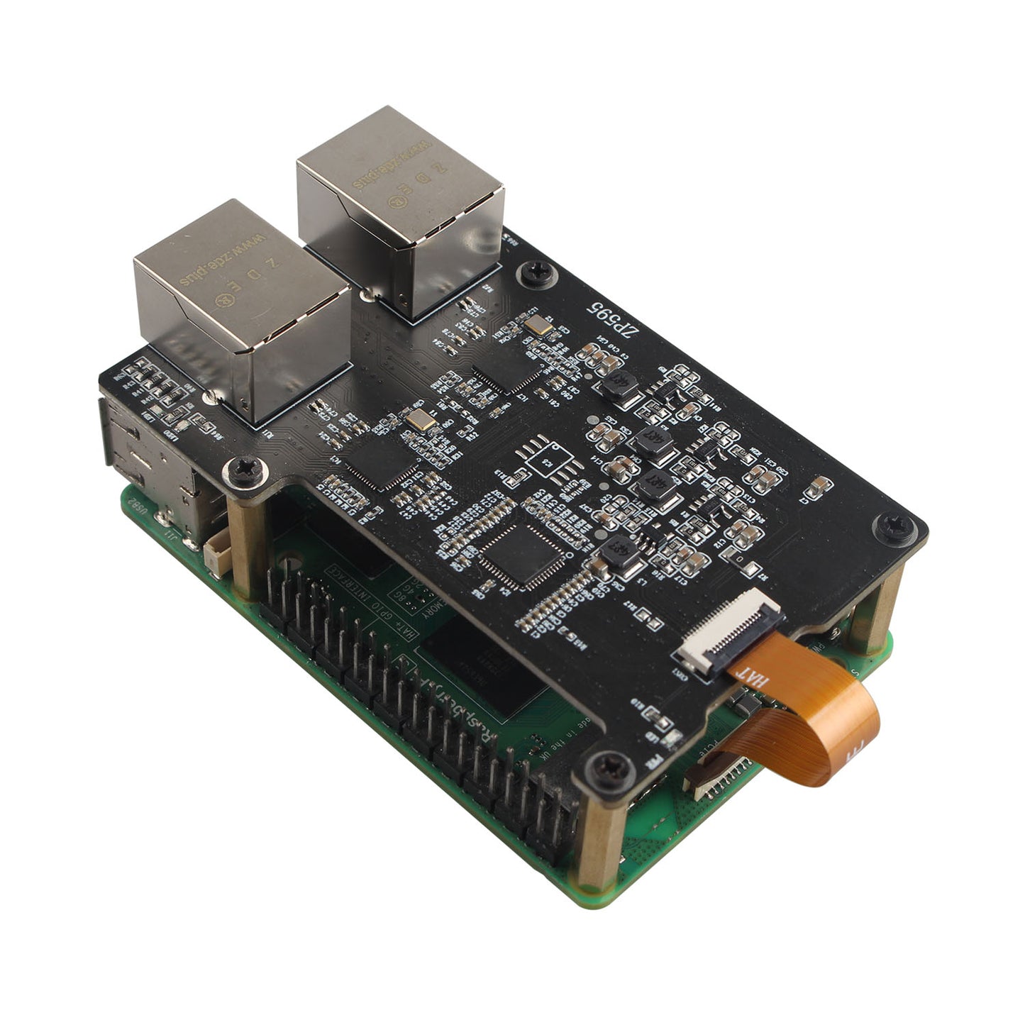ZDE ZP595 PCIe to Dual 2.5G Ethernet Port HAT Expansion Board with ZC506 Aluminum Case for Raspberry Pi 5 2GB/4GB/8GB/16GB