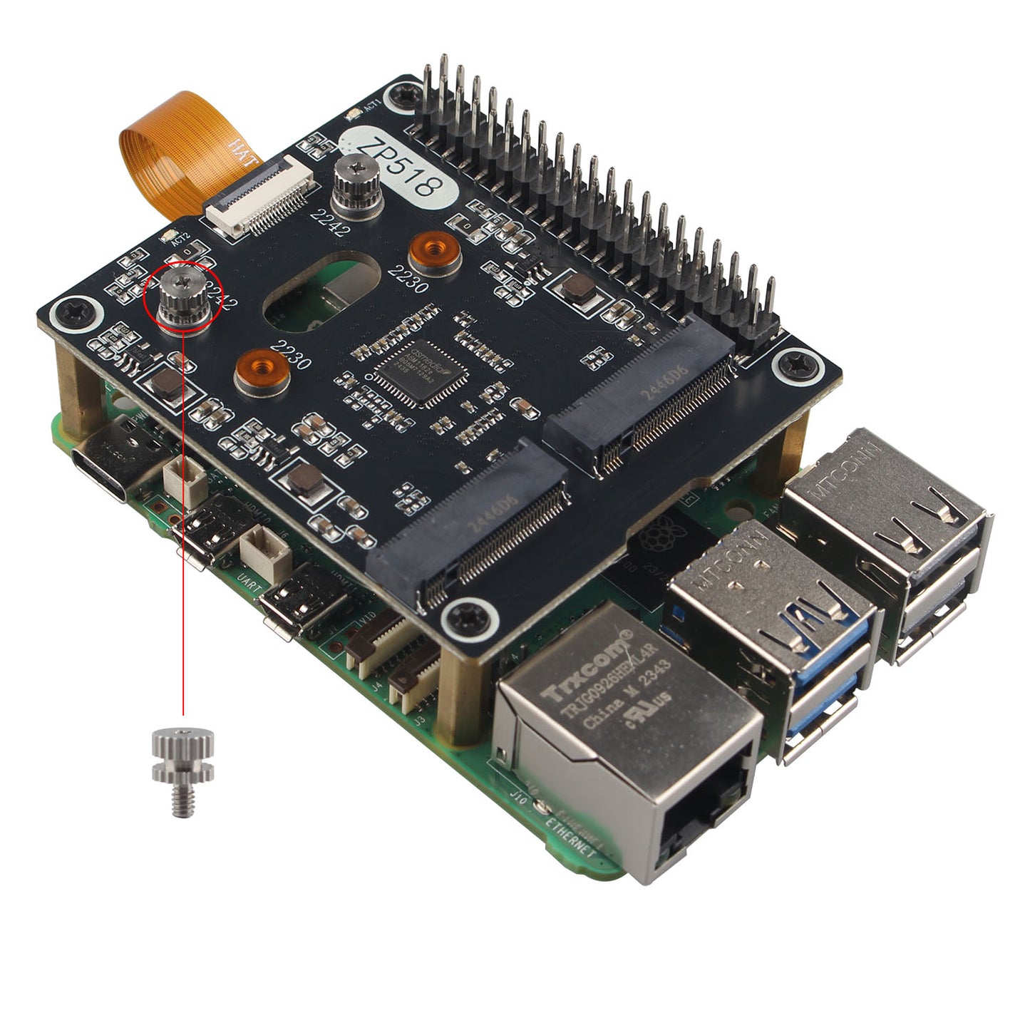 ZDE ZP518 PCIe to Dual M.2 HAT Key-M NVMe SSD PCIe Peripheral Board Solid State Drive Adapter Board for Raspberry Pi 5 Support M.2 NVMe SSD 2230 2242