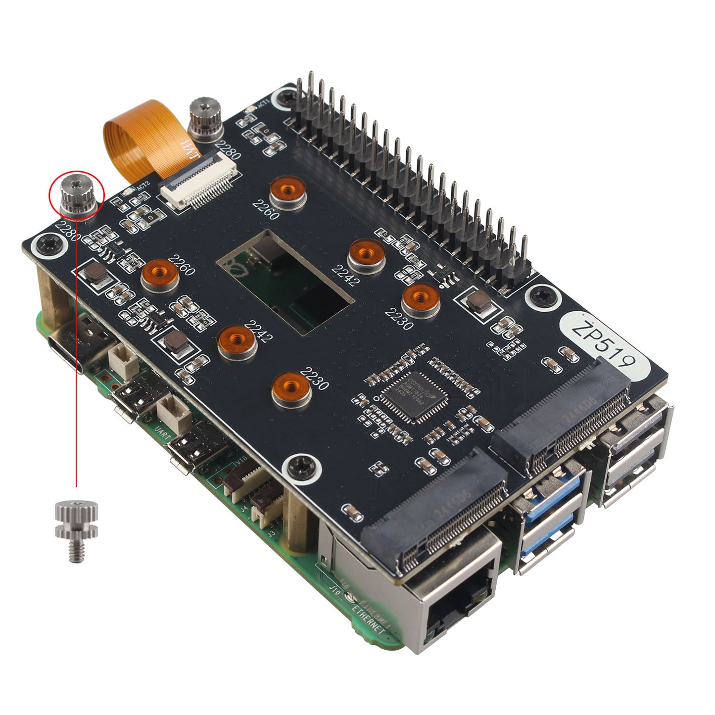 ZDE ZP519 PCIe to Dual M.2 HAT Key-M NVMe SSD PCIe Peripheral Board Solid State Drive Adapter Board for Raspberry Pi 5 Support M.2 NVMe SSD 2230 2242 2260 2280