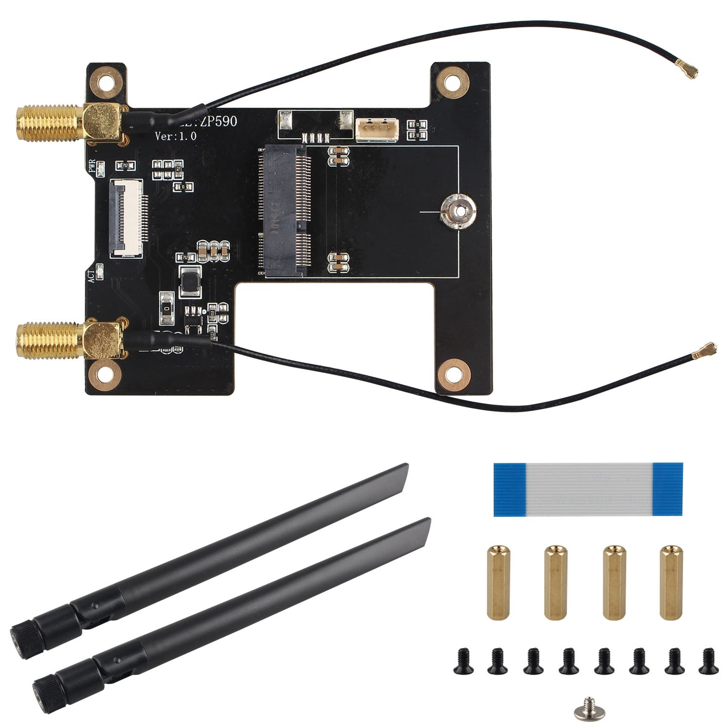 ZDE ZP590A PCIE to WiFi7 6 6E 5 HAT PCIe to M.2 E Key Module Adapter Expansion Board for Raspberry Pi 5 WiFi Adapter Board Support Google TPU WiFi 7 BE200 WIFI6E AX210 MT7922 WIFI6 AX200