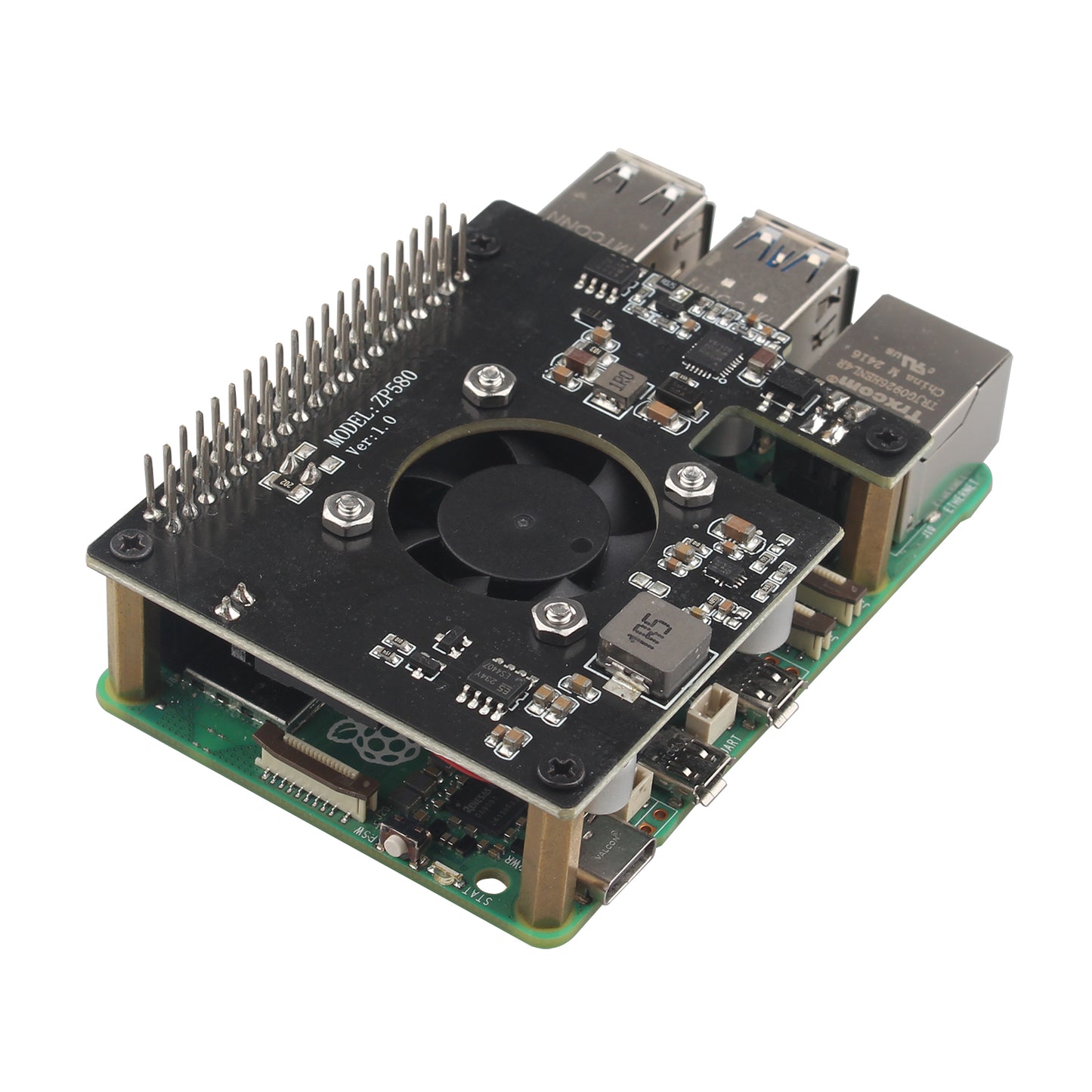 ZDE ZP580 PoE+ HAT Power Over Ethernet HAT Adapter Board with Aluminum Case ZC501 for Raspberry Pi 5 Support 802.3af/at Network Standard