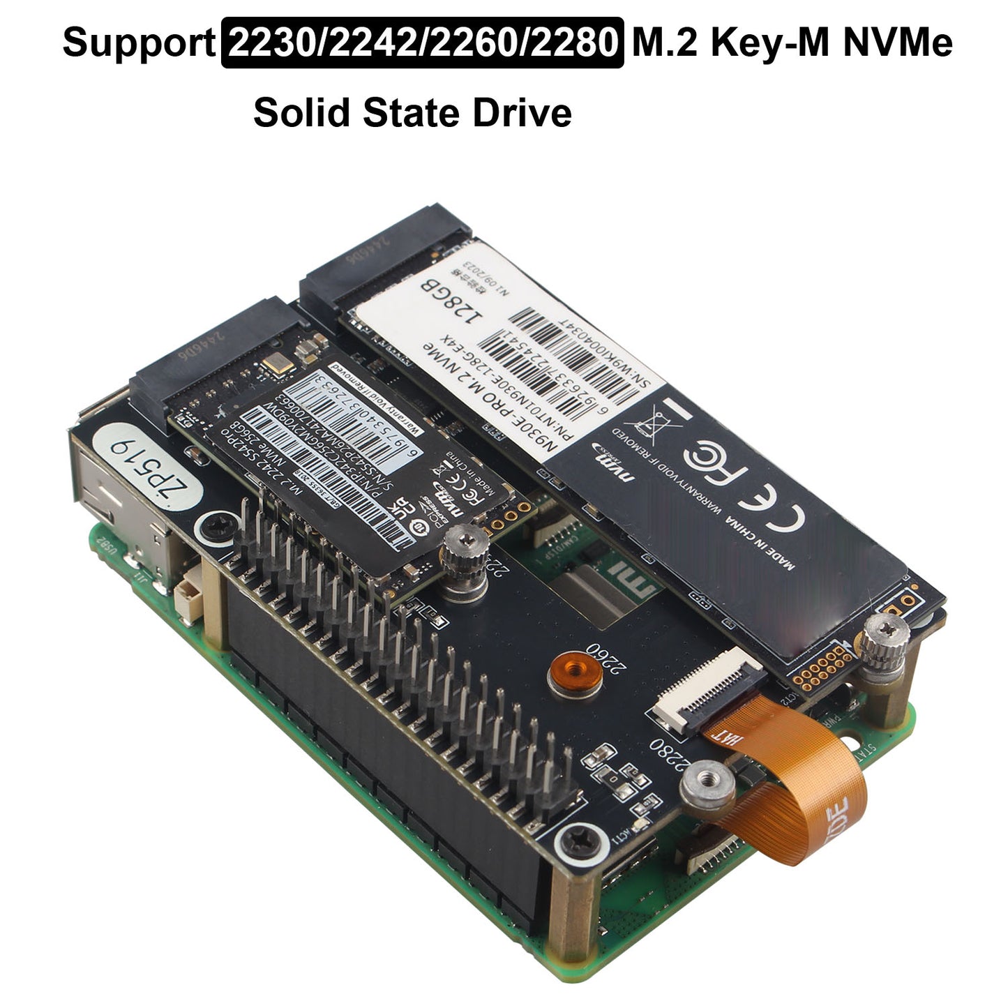 ZDE ZP519 PCIe to Dual M.2 HAT Key-M NVMe SSD PCIe Peripheral Board Solid State Drive Adapter Board for Raspberry Pi 5 Support M.2 NVMe SSD 2230 2242 2260 2280