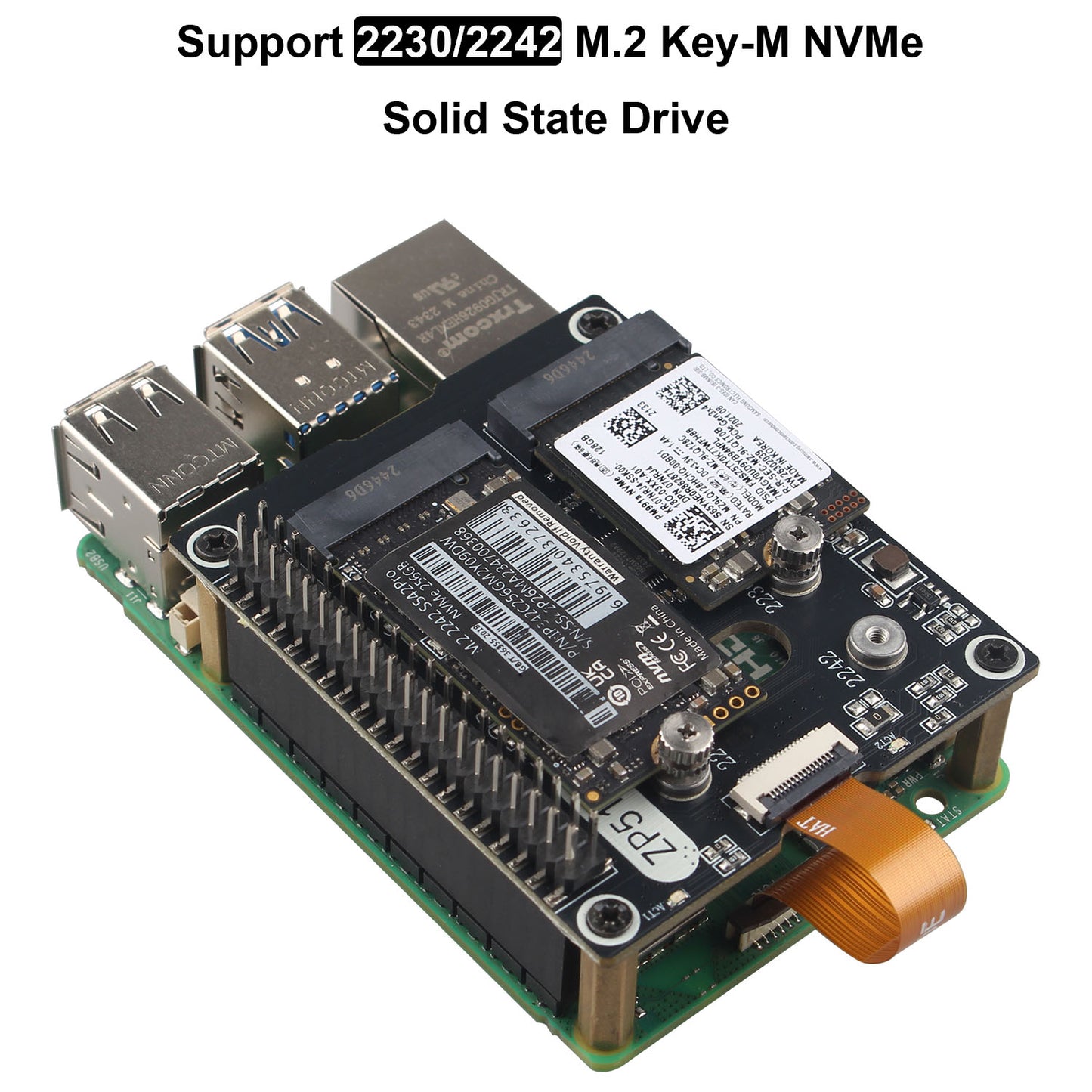 ZDE ZP518 PCIe to Dual M.2 HAT Key-M NVMe SSD PCIe Peripheral Board Solid State Drive Adapter Board for Raspberry Pi 5 Support M.2 NVMe SSD 2230 2242