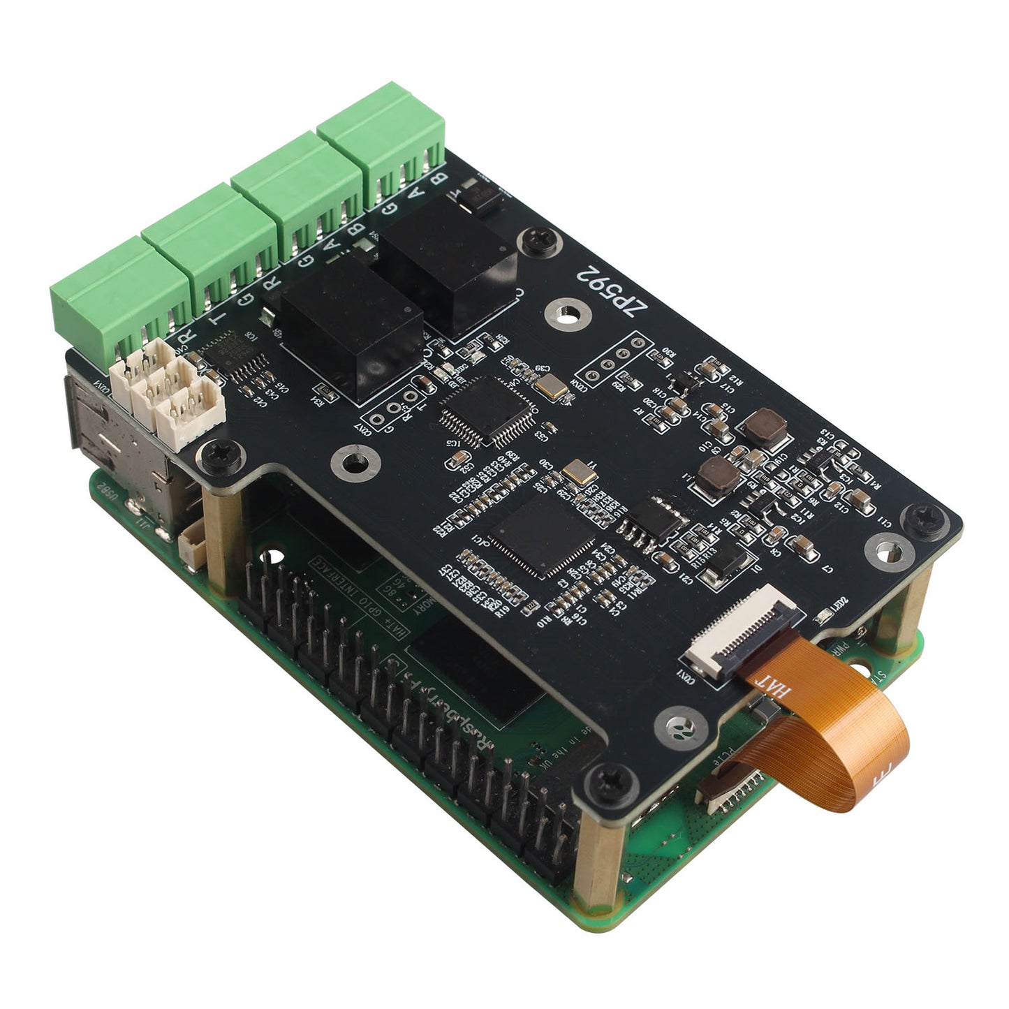 ZDE ZP592 PCIe to 2 Channel RS485 2 Channel RS232 HAT Expansion Board for Raspberry Pi 5 PCIe to RS485 with Isolation RS232 Long Distance Communication Via RS485
