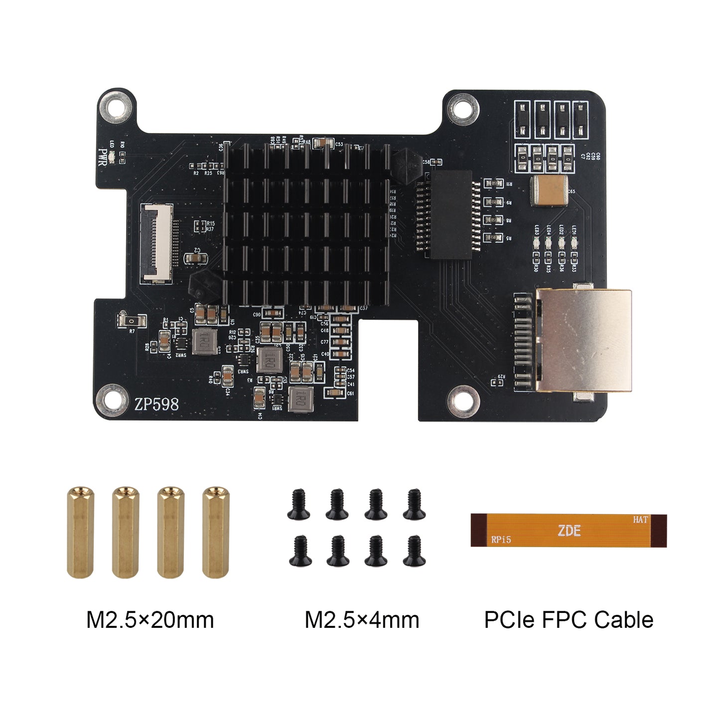 ZDE ZP598 PCIe to 5G Ethernet Network Port HAT Adapter Expansion Board 5GB 5GBE with Aluminum Heatsink for Raspberry Pi 5