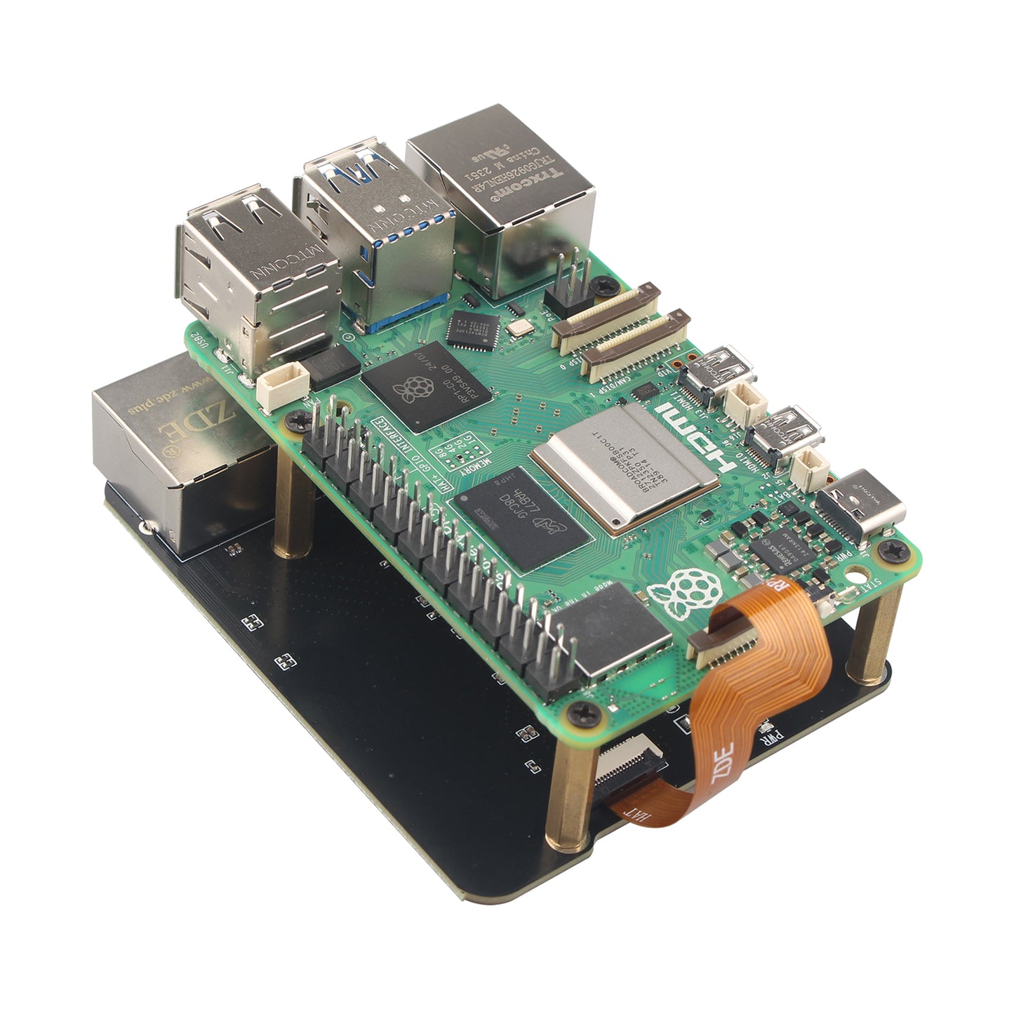 ZDE ZP597 PCIe to 4 Ports 1G Gigabit 1000M Ethernet Network HAT Adapter Expansion Board for Raspberry Pi 5