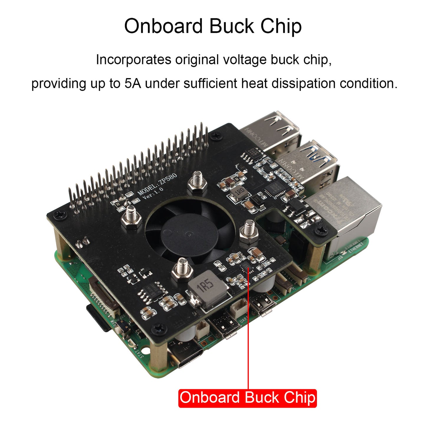 ZDE ZP580 PoE HAT Board Compatible with Raspberry Pi 5 Power Over Ethernet HAT with Onboard Cooling Fan