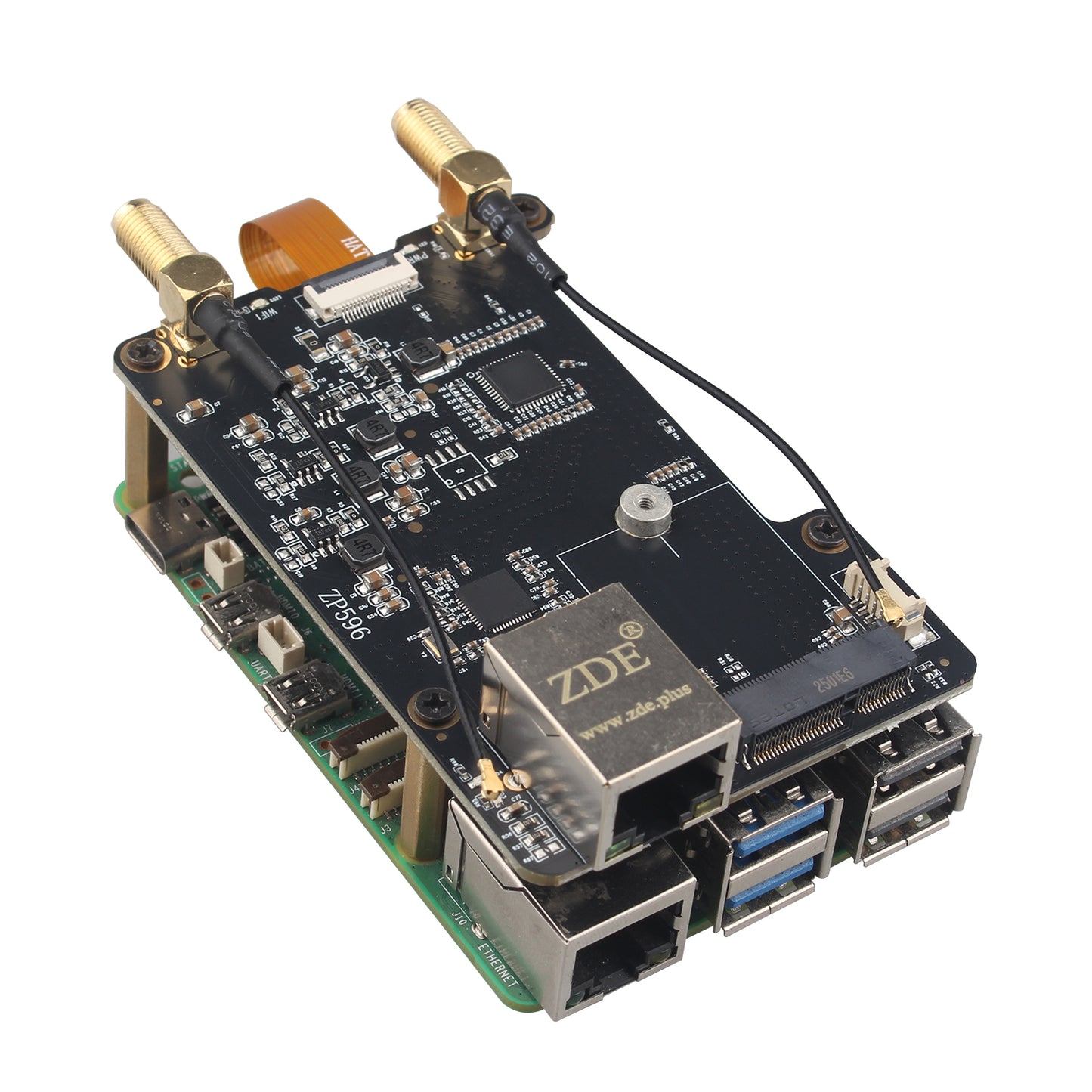 ZDE ZP596 PCIe to M.2 E Key WiFi7 6 6E 5 PCIe to 2.5G Ethernet Network Port HAT Adapter Expansion Board for Raspberry Pi 5 Support Google TPU WiFi 7 BE200 WIFI6E AX210 MT7922 WIFI6 AX200