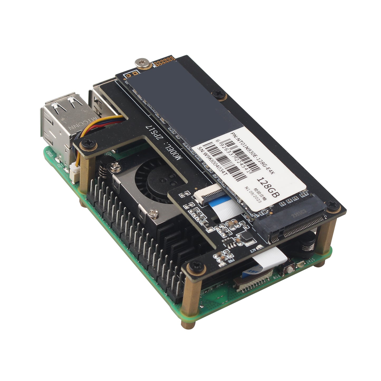ZDE ZP517A PCIe to M.2 Key M NVMe SSD HAT with Aluminum Case ZC502 and Active Cooler ZP536 for Raspberry Pi 5 Support M.2 NVMe SSDs 2230 2242 2260 2280