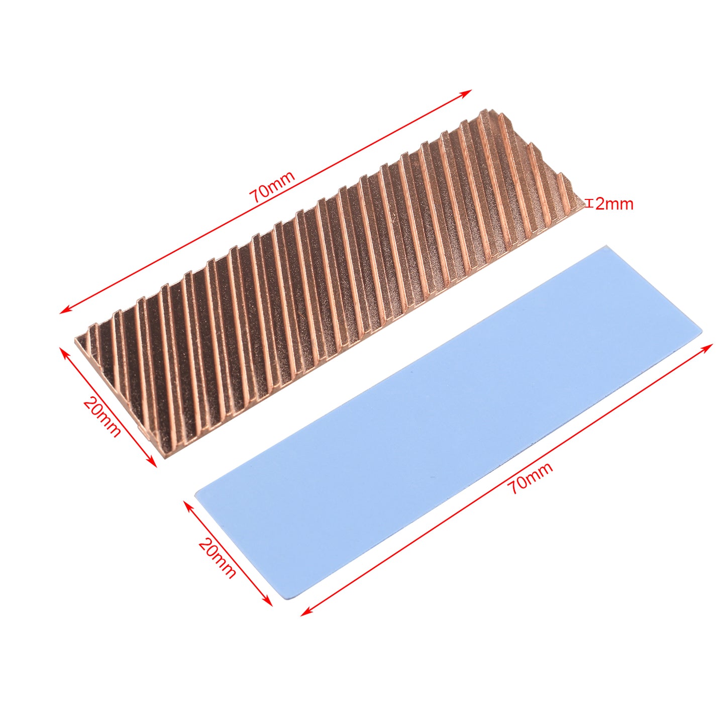 ZDE M.2 SSD Heatsink 70x20x2mm Copper Heatsink with Silicone Thermal Pads for PC Laptop Raspberry Pi M.2 2280 SSD NVMe PS5 Cooling