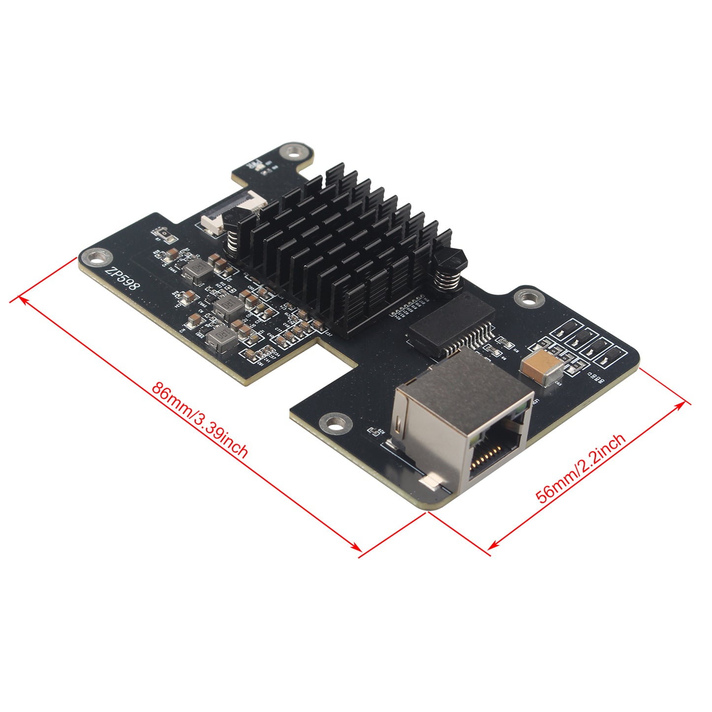 ZDE ZP598 PCIe to 5G Ethernet Network Port HAT Adapter Expansion Board 5GB 5GBE with Aluminum Heatsink for Raspberry Pi 5