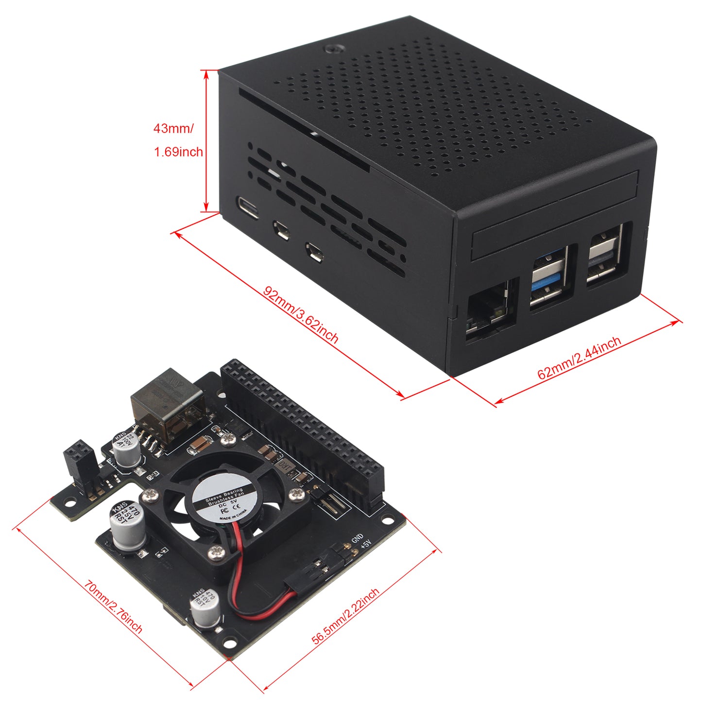 ZDE ZP580 PoE+ HAT Power Over Ethernet HAT Adapter Board with Aluminum Case ZC501 for Raspberry Pi 5 Support 802.3af/at Network Standard