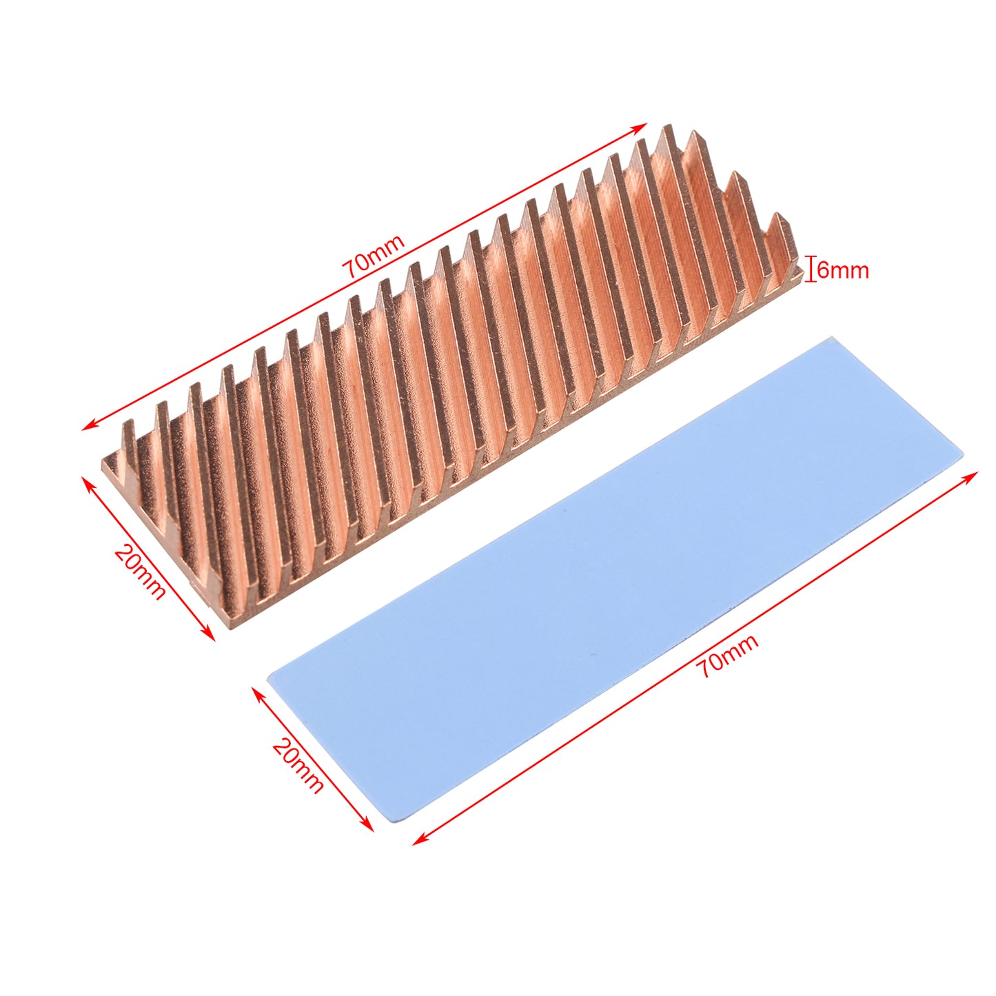 ZDE M.2 SSD Heatsink 70x20x6mm Copper Heatsink with Silicone Thermal Pads for PC Laptop Raspberry Pi M.2 2280 SSD NVMe PS5 Cooling