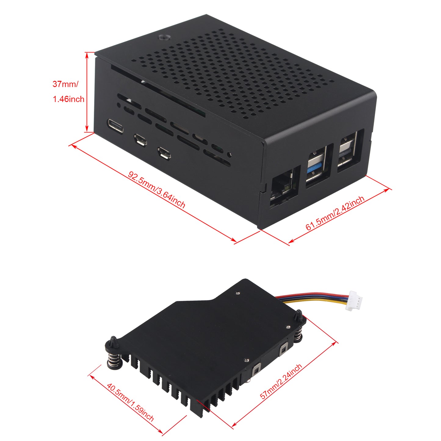 ZDE ZP517A PCIe to M.2 Key M NVMe SSD HAT with Aluminum Case ZC502 and Active Cooler ZP536 for Raspberry Pi 5 Support M.2 NVMe SSDs 2230 2242 2260 2280