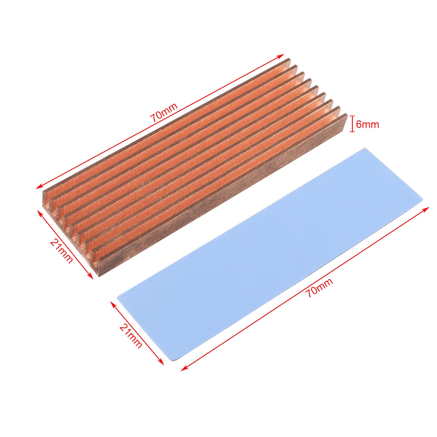 ZDE M.2 SSD Heatsink 70x21x6mm Copper Heatsink with Silicone Thermal Pads for PC Laptop Raspberry Pi M.2 2280 SSD NVMe PS5 Cooling