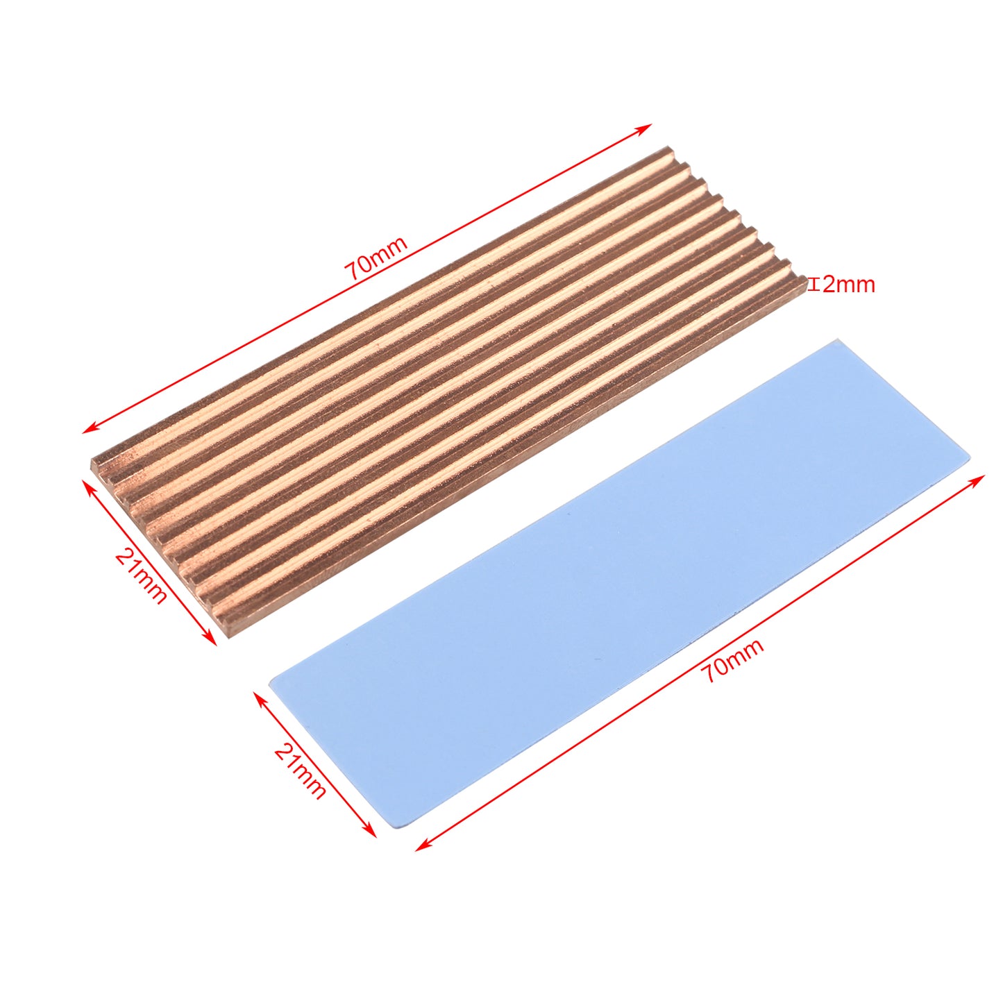 ZDE M.2 SSD Heatsink 70x21x2mm Copper Heatsink with Silicone Thermal Pads for PC Laptop Raspberry Pi M.2 2280 SSD NVMe PS5 Cooling