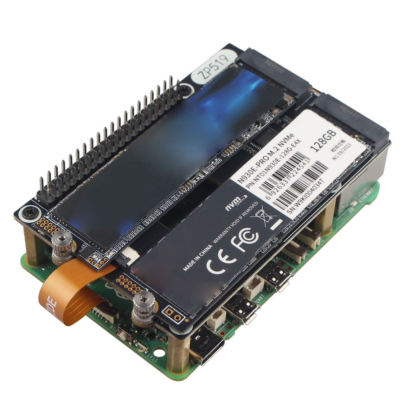 ZDE ZP519 PCIe to Dual M.2 HAT Key-M NVMe SSD PCIe Peripheral Board Solid State Drive Adapter Board for Raspberry Pi 5 Support M.2 NVMe SSD 2230 2242 2260 2280