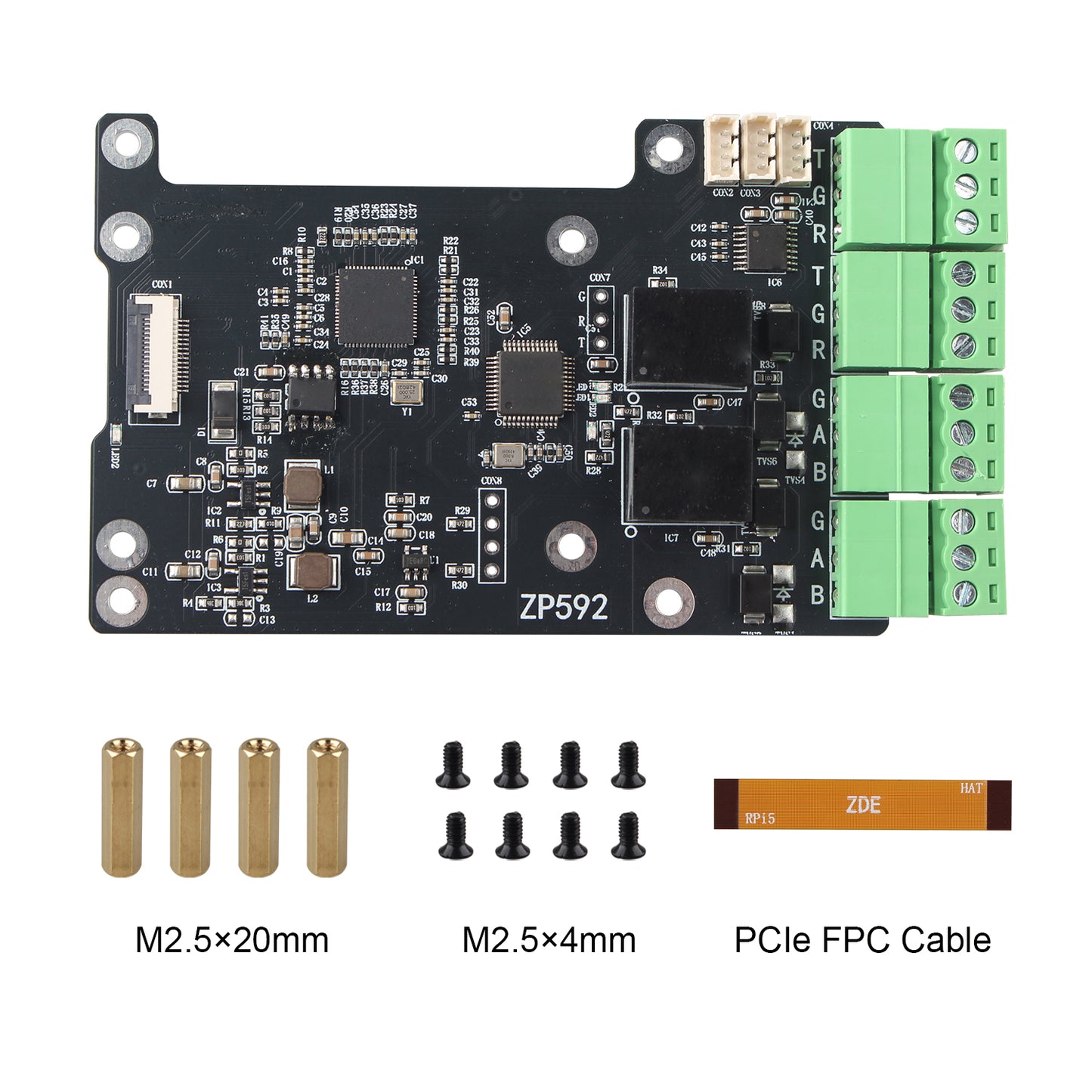 ZDE ZP592 PCIe to 2 Channel RS485 2 Channel RS232 HAT Expansion Board for Raspberry Pi 5 PCIe to RS485 with Isolation RS232 Long Distance Communication Via RS485