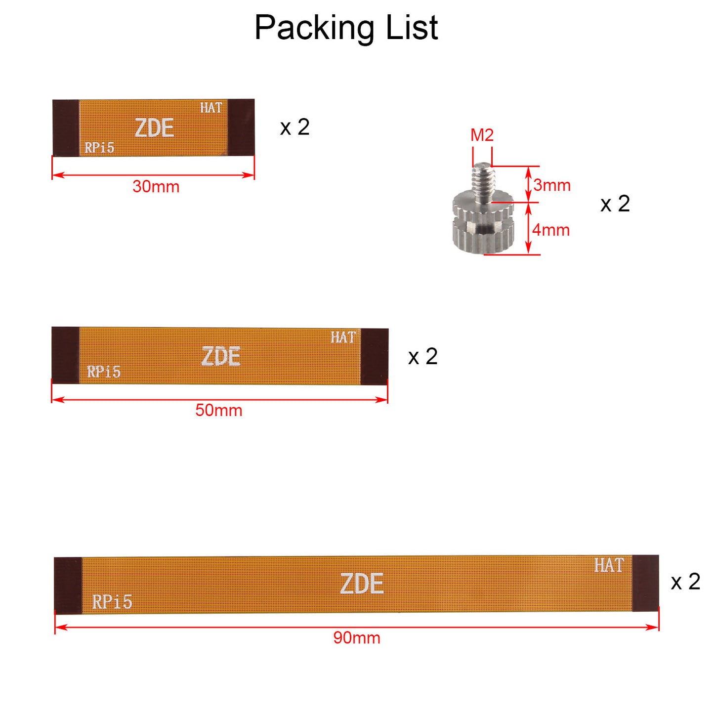 ZDE 6PCS 16Pin 0.5mm Pitch PCIe FPC Flexible Flat Cable Set 30mm/50mm/90mm with 2PCS M.2 SSD Mounting Studs Compatible with Raspberry Pi 5 PCIe to M.2 Key-M NVMe SSD Adapter PCIe Peripheral Board