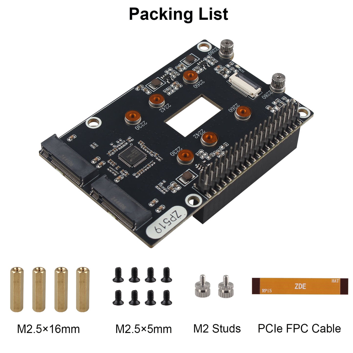 ZDE ZP519 PCIe to Dual M.2 HAT Key-M NVMe SSD PCIe Peripheral Board Solid State Drive Adapter Board for Raspberry Pi 5 Support M.2 NVMe SSD 2230 2242 2260 2280