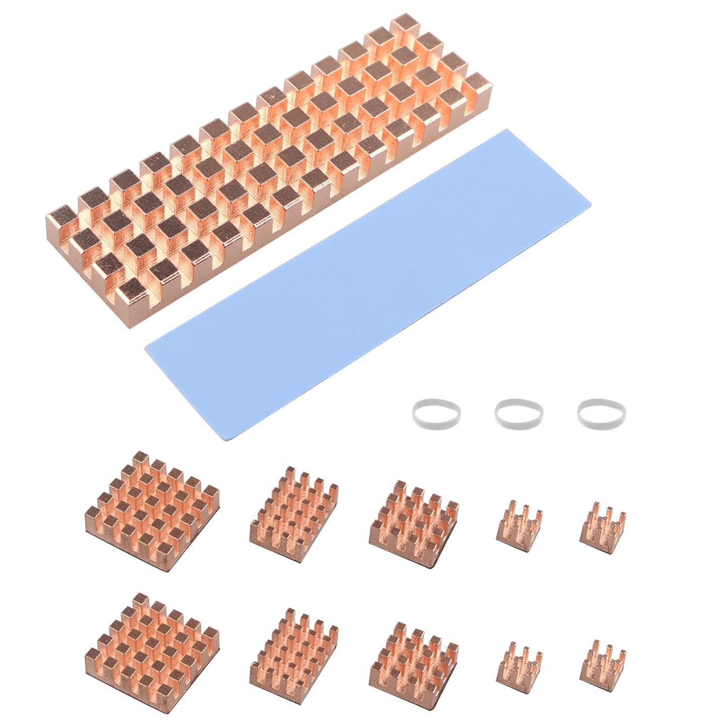 ZDE 11PCS Pure Copper Heatsinks CPU Cooler Heatsinks for Raspberry Pi 5/Pi 4B + M.2 SSD Heatsink 70x20x6mm with Silicone Thermal Pad for PC Laptop Raspberry Pi M.2 2280 SSD NVMe PS5 Cooler