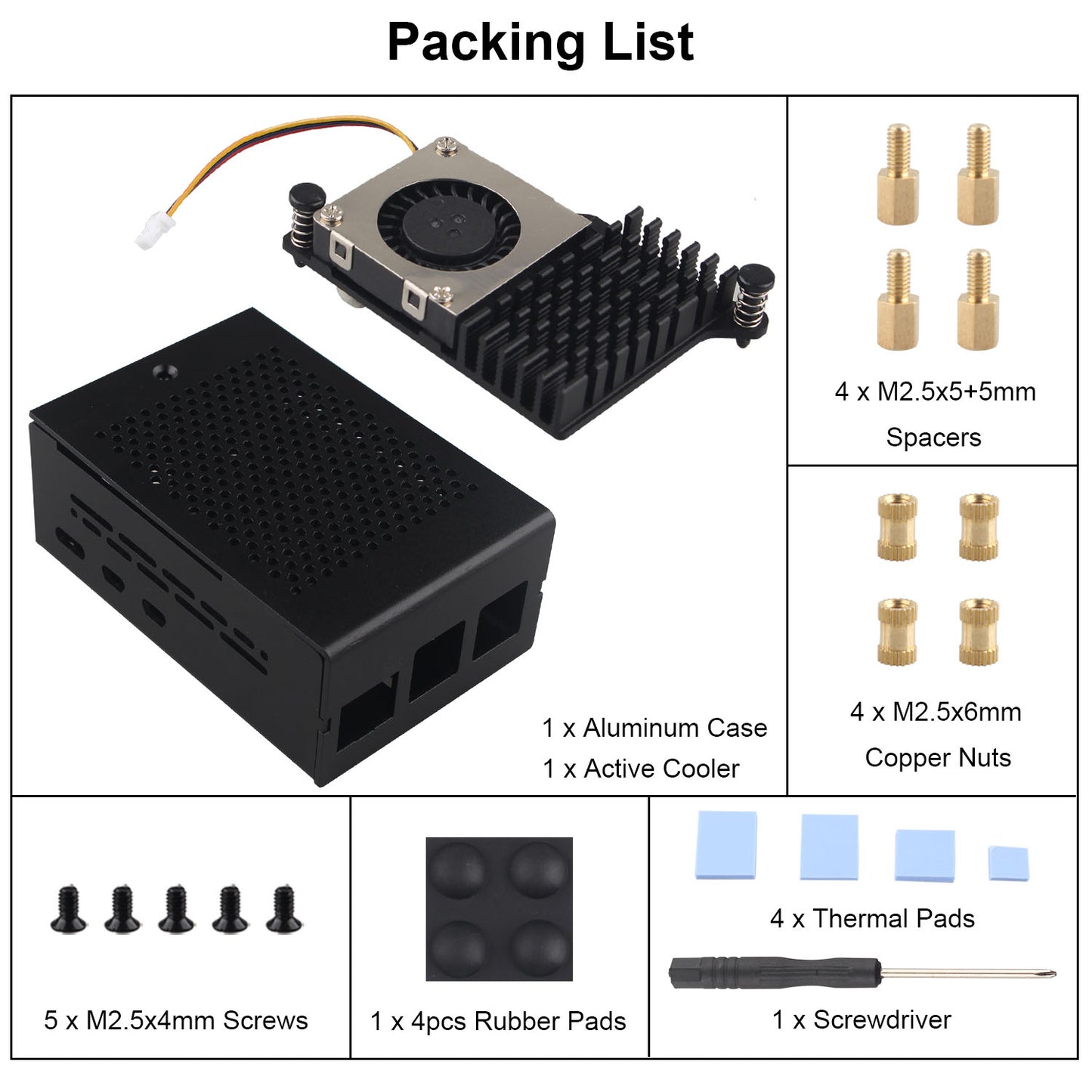 ZDE Aluminum Case ZC502 with Active Cooler ZP536 for Raspberry Pi 5 2GB/4GB/8GB/16GB Support PCIe to M.2 NVMe PoE HAT WiFi7 PCIe Peripheral Board ZP512/ZP513/ZP515/ZP516/ZP517A/ZP581/ZP582/ZP590B
