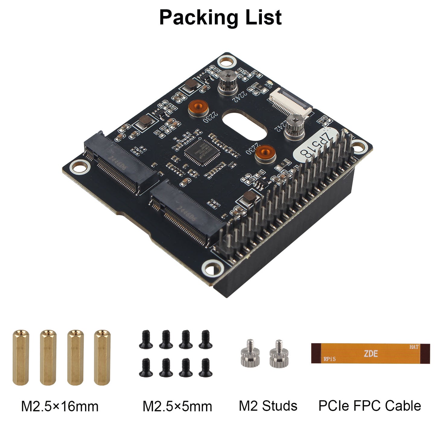 ZDE ZP518 PCIe to Dual M.2 HAT Key-M NVMe SSD PCIe Peripheral Board Solid State Drive Adapter Board for Raspberry Pi 5 Support M.2 NVMe SSD 2230 2242