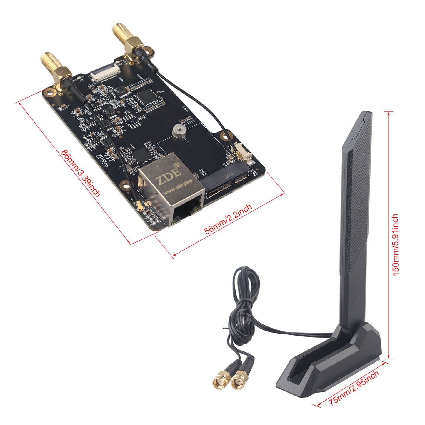 ZDE ZP596C PCIe to WiFi7 6 6E 5 HAT Magnetic Base Antenna M.2 E Key PCIe to 2.5G Ethernet Network Port HAT for Raspberry Pi 5