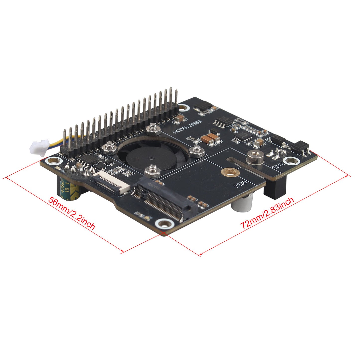 ZDE ZP583C PoE+ HAT PCIe to M.2 Key M NVMe SSD Adapter Board Power Over Ethernet with PWM Cooling Fan Aluminum Alloy Heatsink for Raspberry Pi 5