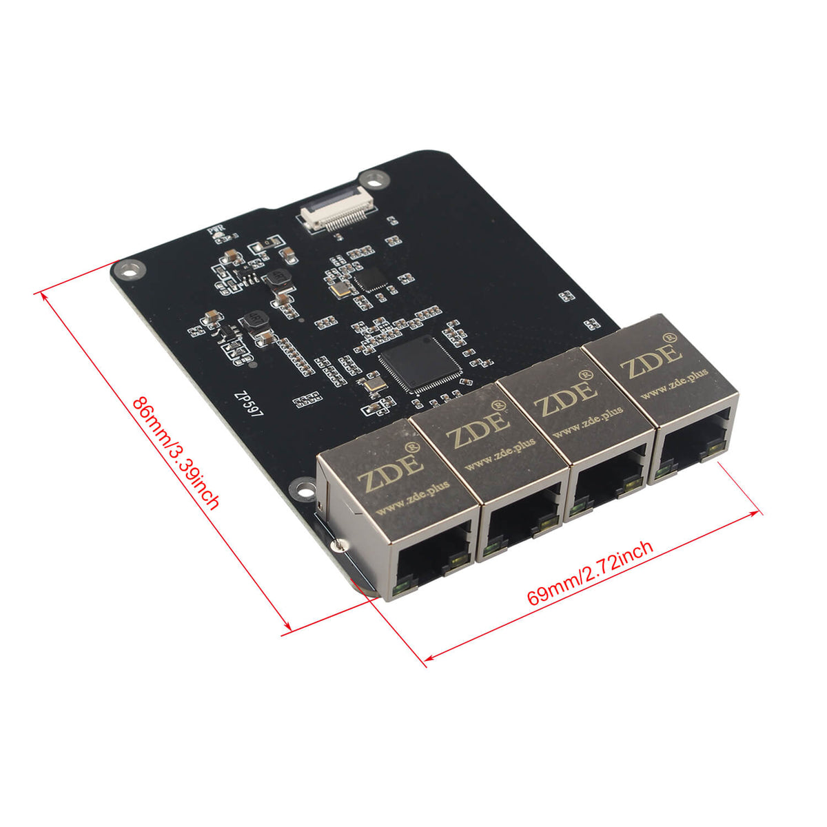 ZDE ZP597 PCIe to 4 Ports 1G Gigabit 1000M Ethernet Network HAT Adapter Expansion Board for Raspberry Pi 5