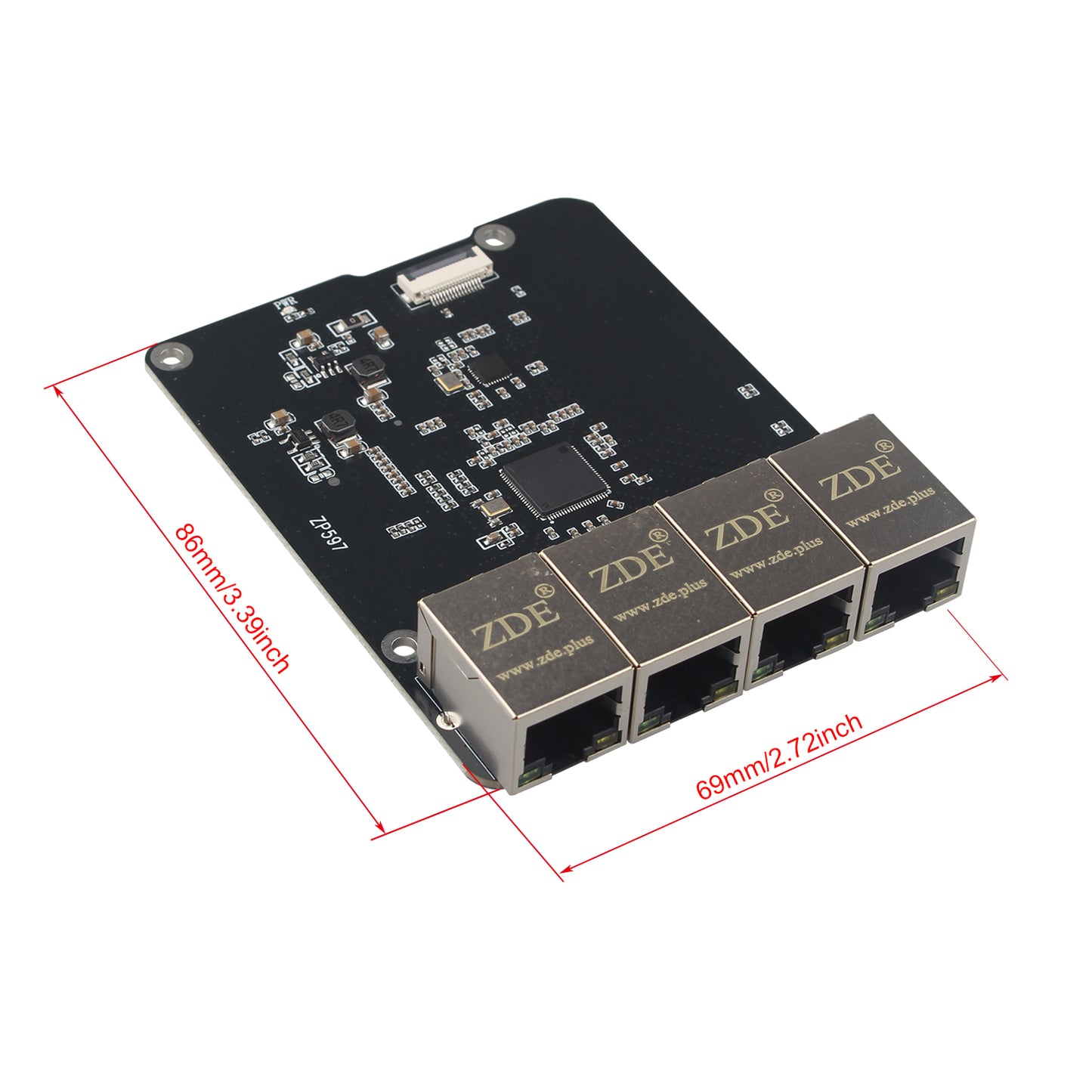 ZDE ZP597 PCIe to 4 Ports 1G Gigabit 1000M Ethernet Network HAT Adapter Expansion Board for Raspberry Pi 5
