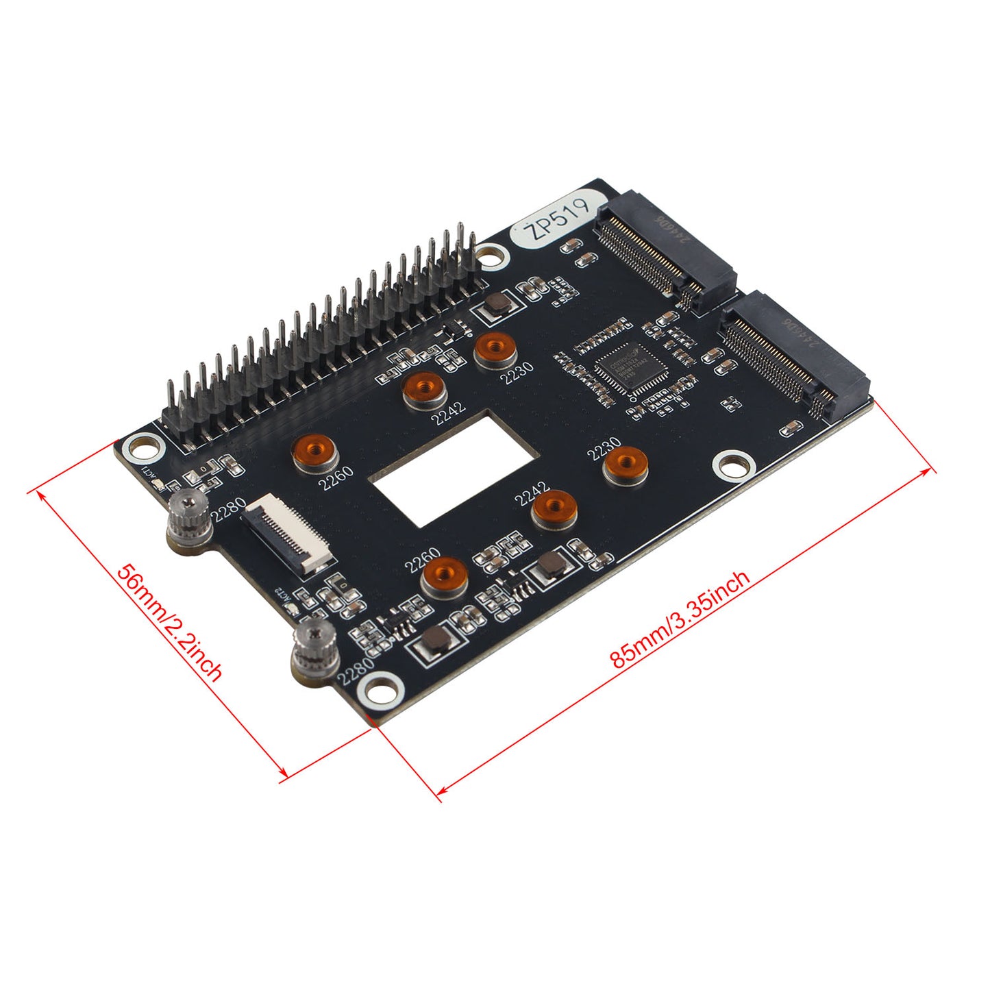 ZDE ZP519 PCIe to Dual M.2 HAT Key-M NVMe SSD PCIe Peripheral Board Solid State Drive Adapter Board for Raspberry Pi 5 Support M.2 NVMe SSD 2230 2242 2260 2280